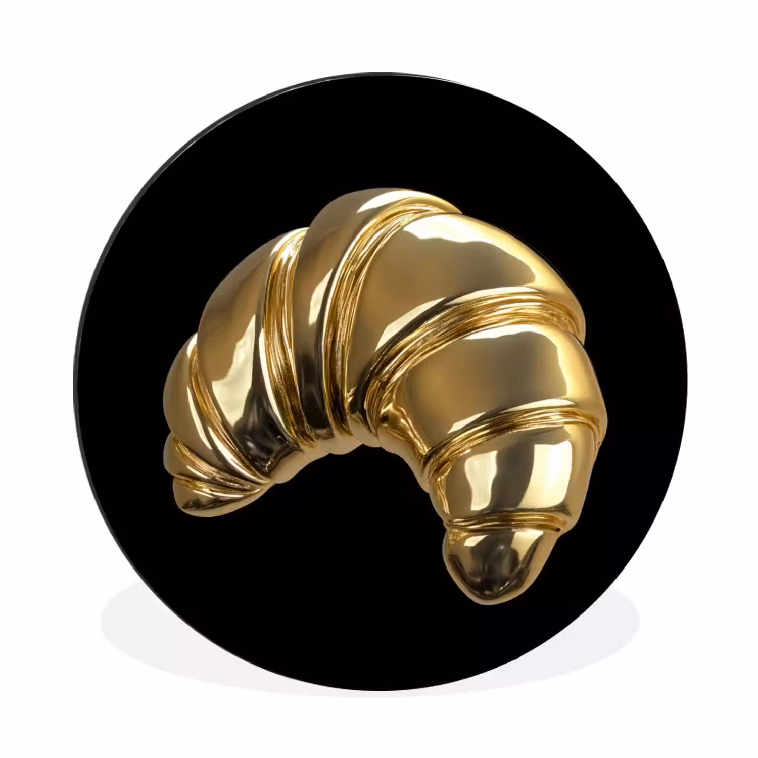 Croissant - Brood - Goud - Zwart Wandcirkel aluminium klein -3d