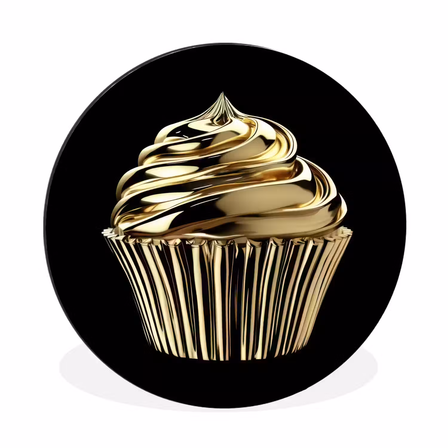 Cupcake - Eten - Goud - Zwart Wandcirkel aluminium klein -3d