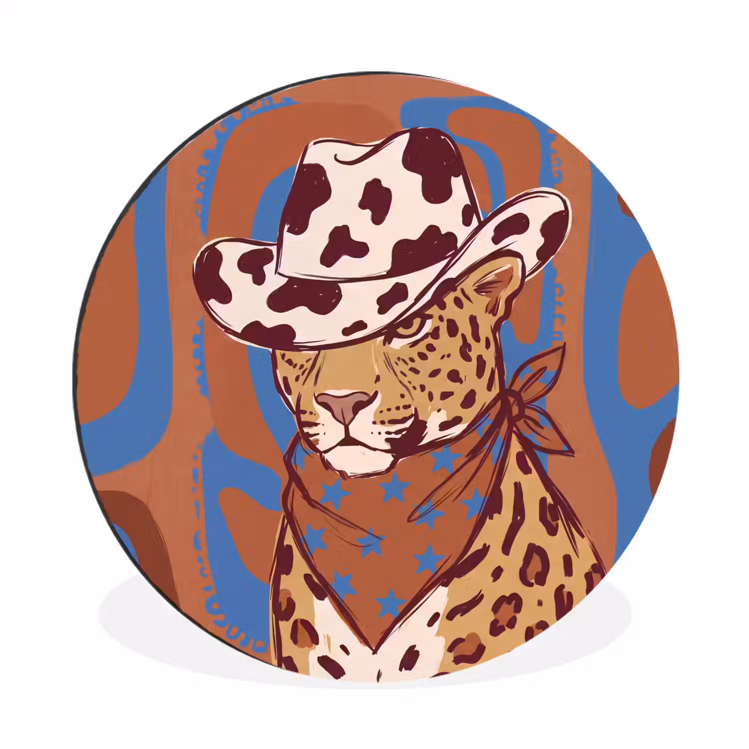 Dieren - Cowboyhoed - Modern - Illustratie - Bruin Wandcirkel aluminium klein -3d
