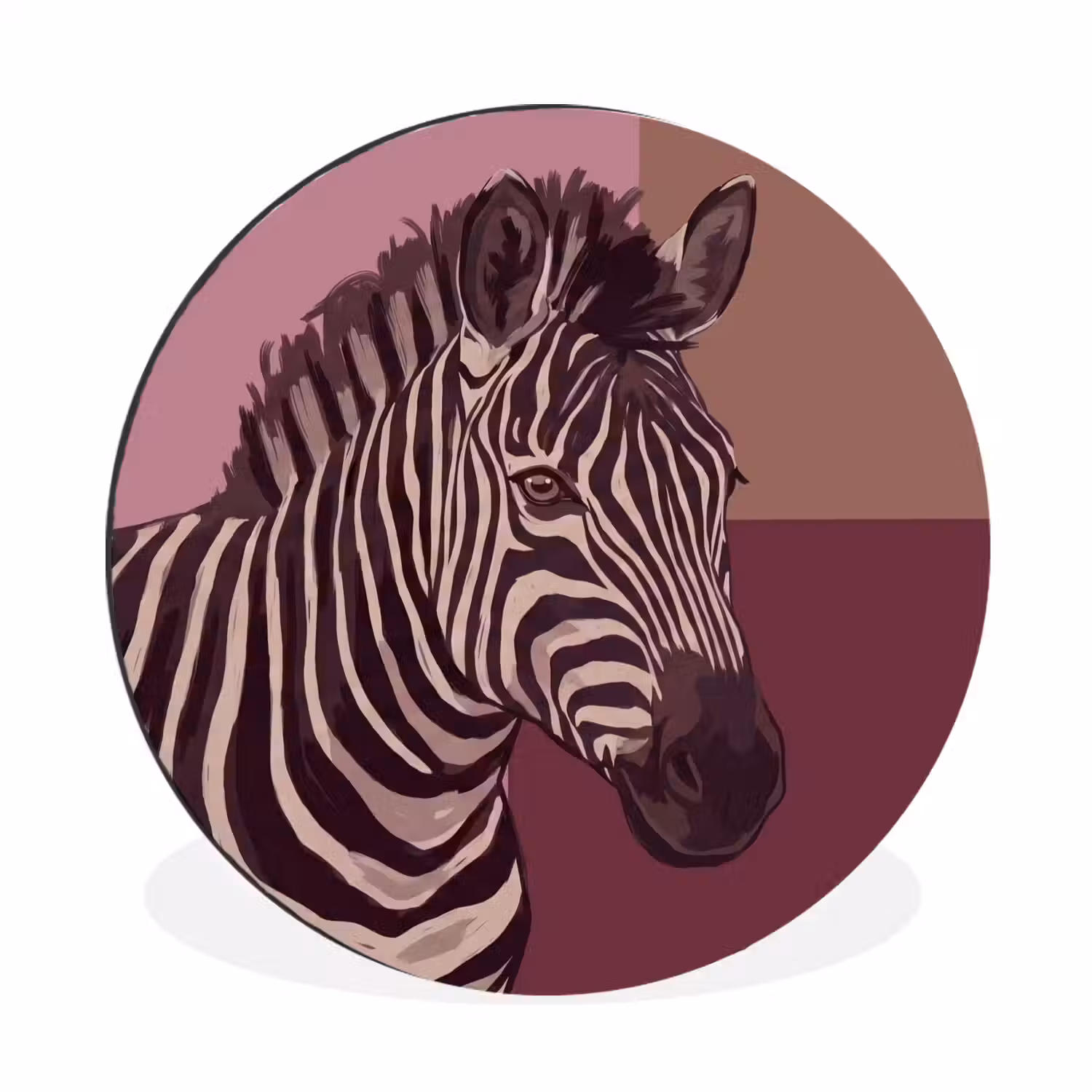 Dieren - Zebrahoofd - Wildlife - Modern - Bruin Wandcirkel aluminium klein -3d