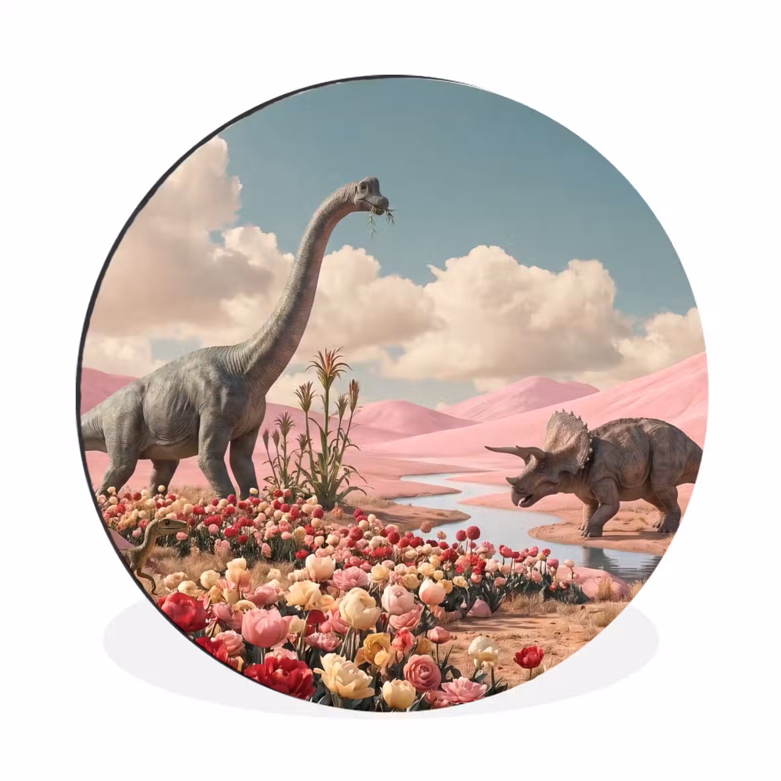 Muurcirkel aluminium - Dinosaurus - Roze - Landschap — 1
