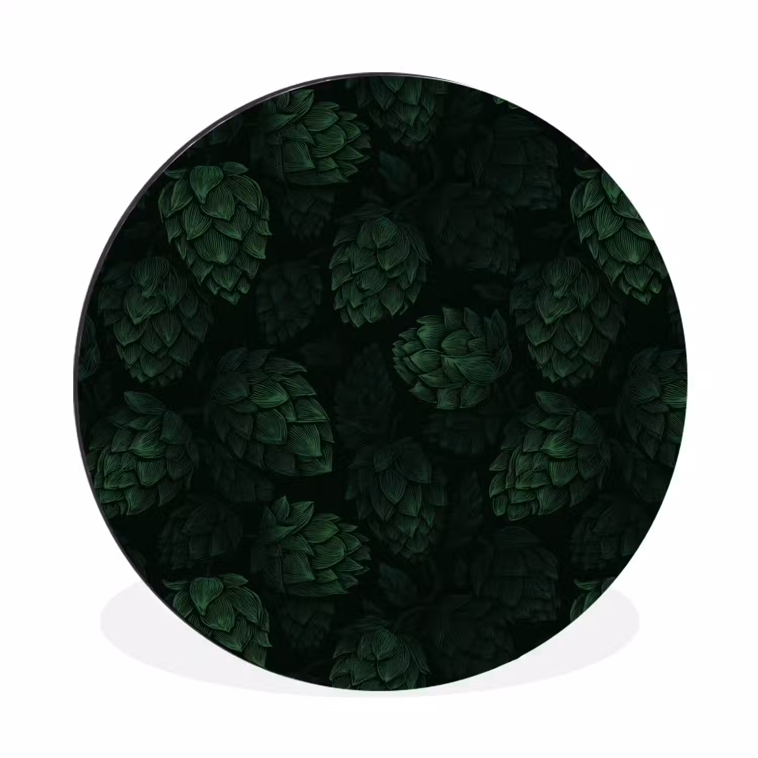 Donker - Groen - Hopbellen - Botanisch - Illustratie Wandcirkel aluminium klein 190 -3d