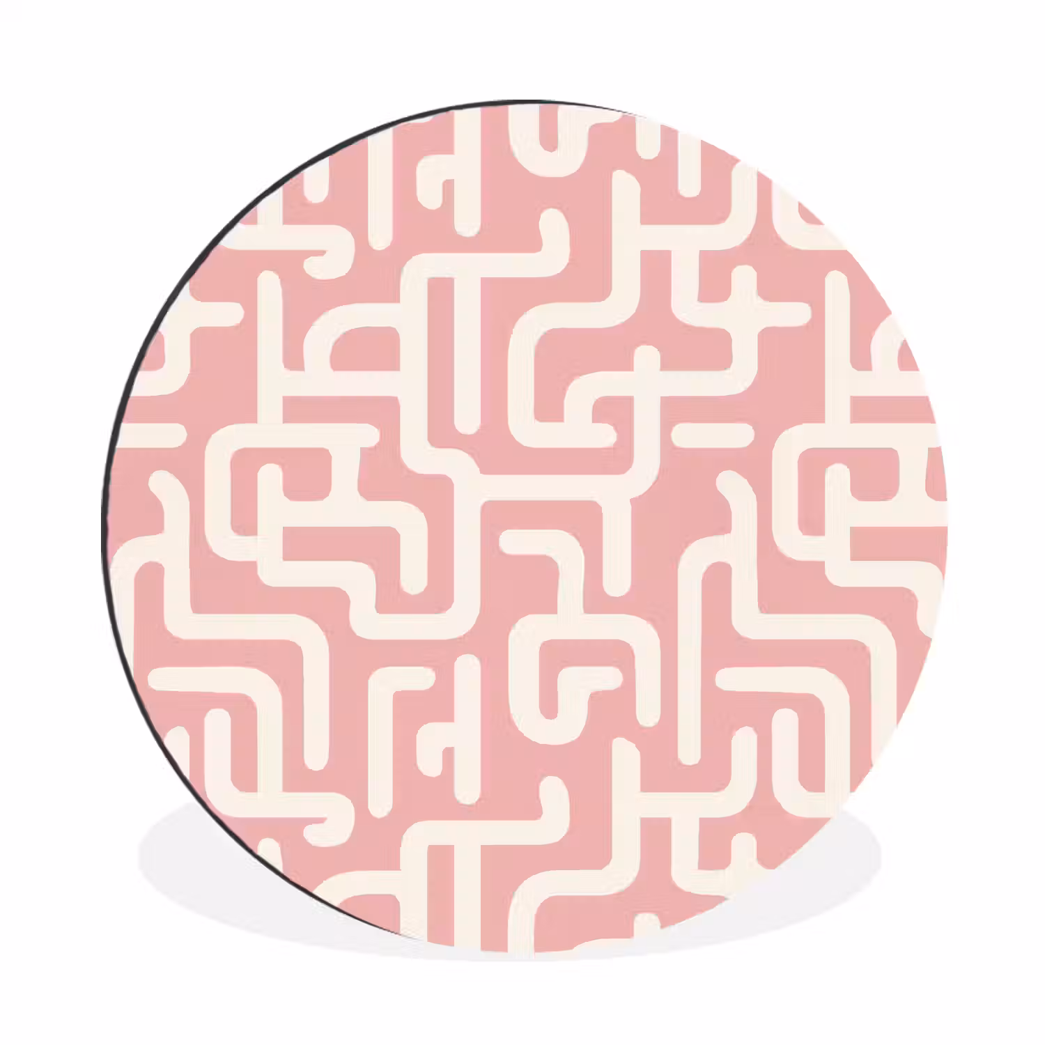 Doolhofpatroon - Roze - Wit - Abstract Wandcirkel aluminium klein 190 -3d