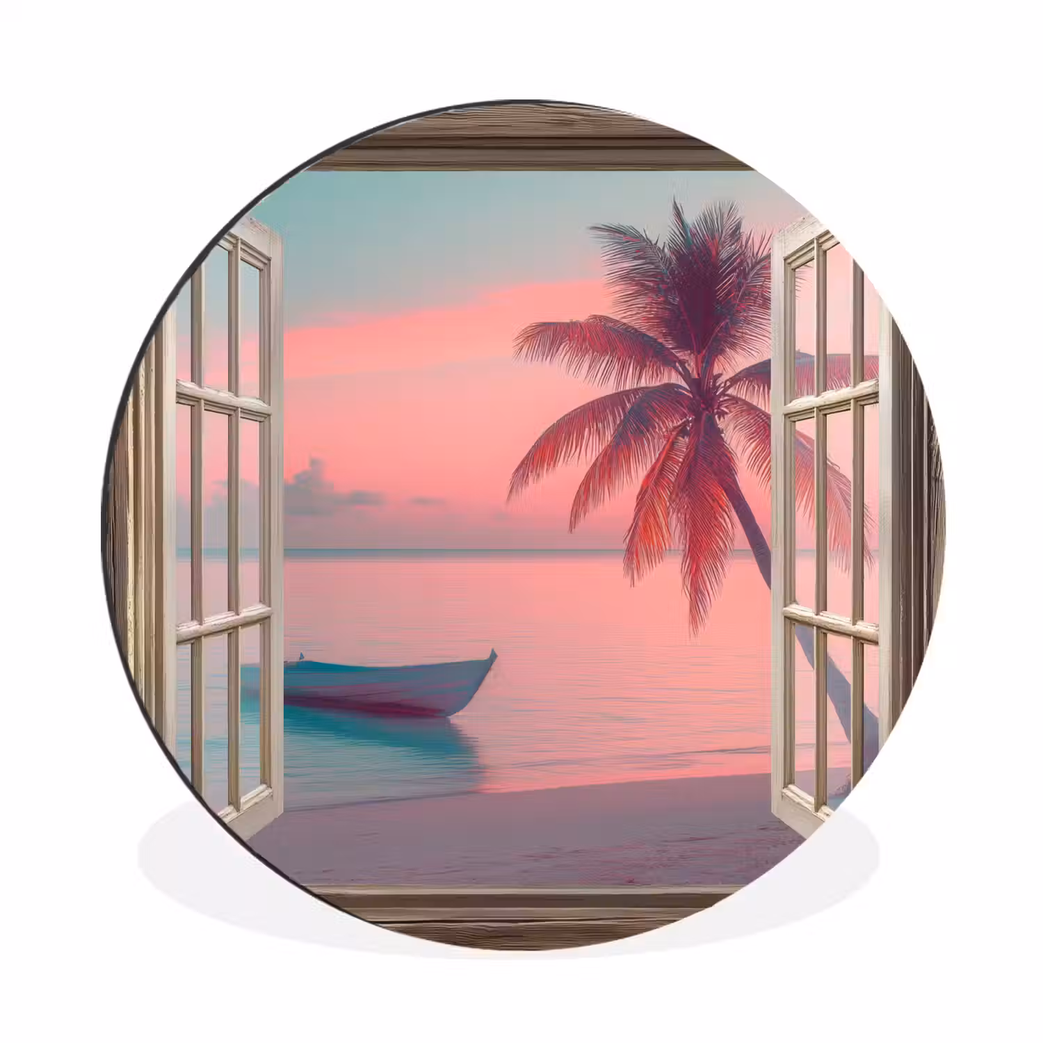 Doorkijk - Strand - Palmboom - Tropisch Wandcirkel aluminium klein -3d
