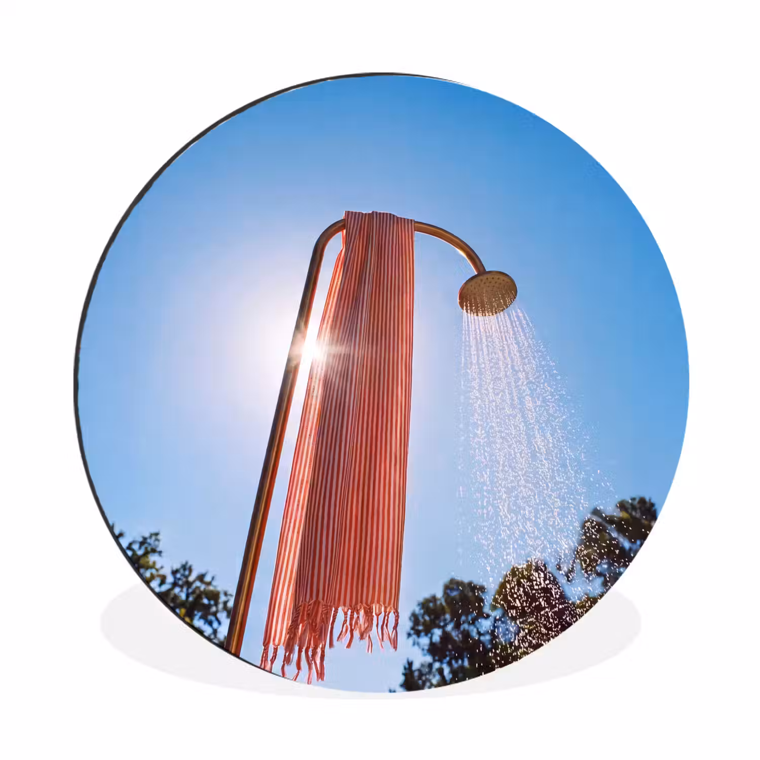 Douche - Water - Zomer - Blauw Wandcirkel aluminium klein -3d