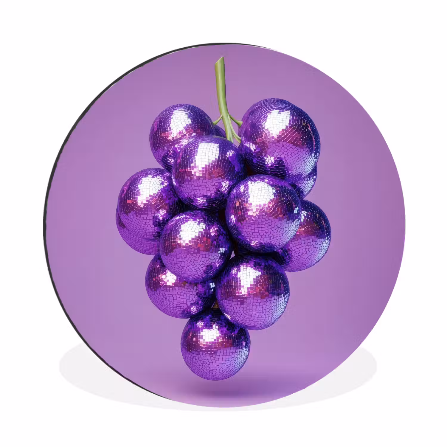 Druif - Disco - Glitter - Paars Wandcirkel aluminium klein -3d