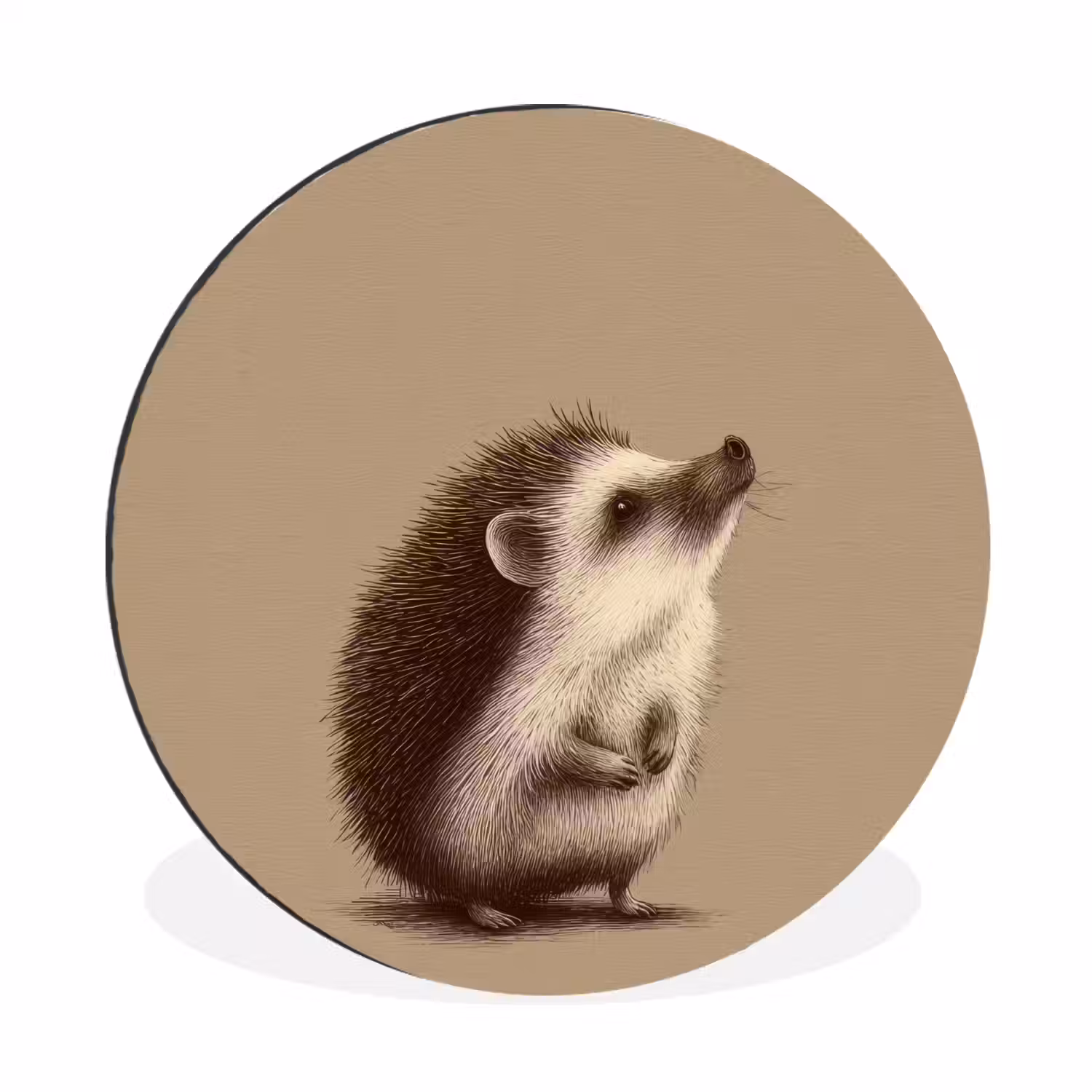 Egel - Snuitje - Bruin - Stekels Wandcirkel aluminium klein -3d