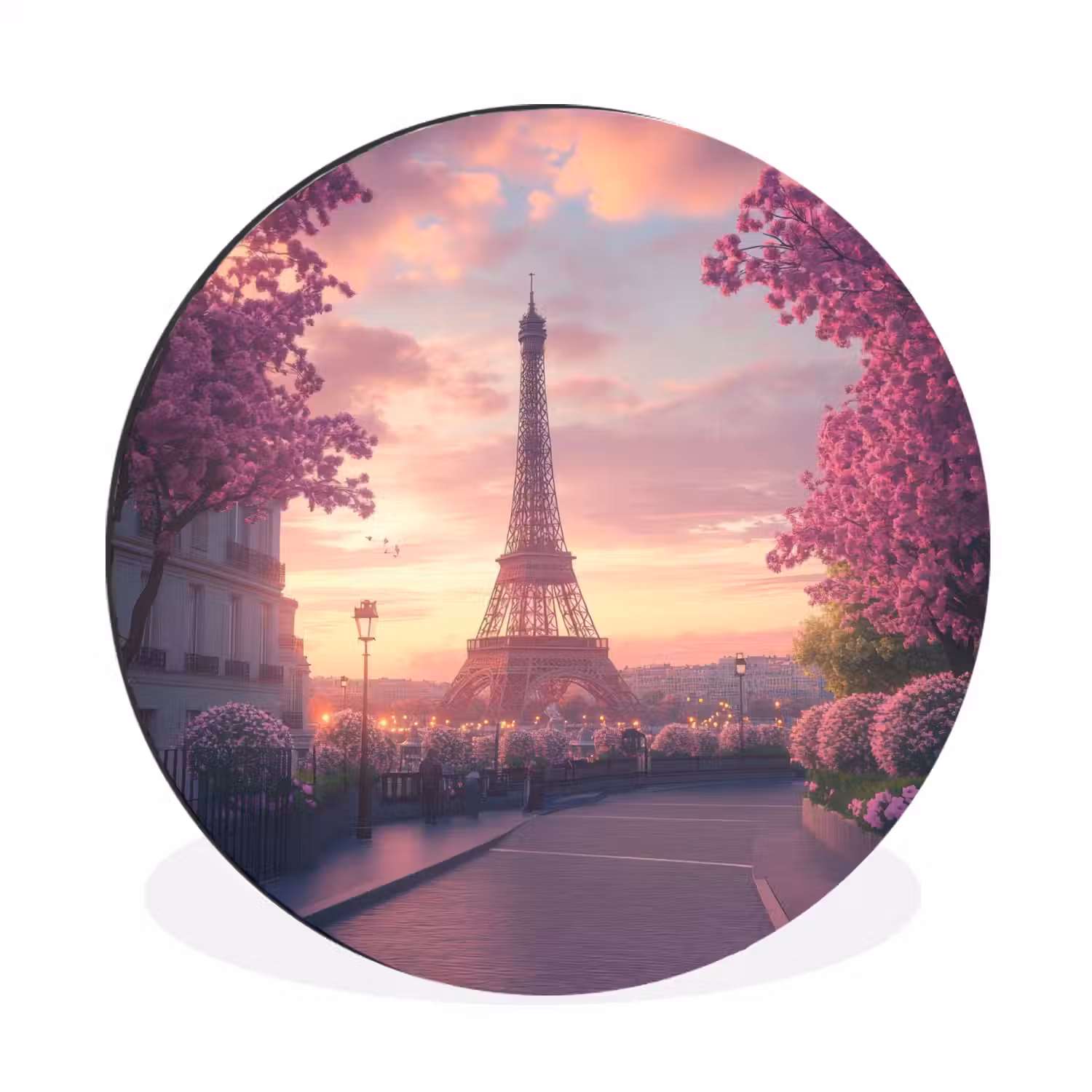 Eiffeltoren - Parijs - Roze Wandcirkel aluminium klein -3d