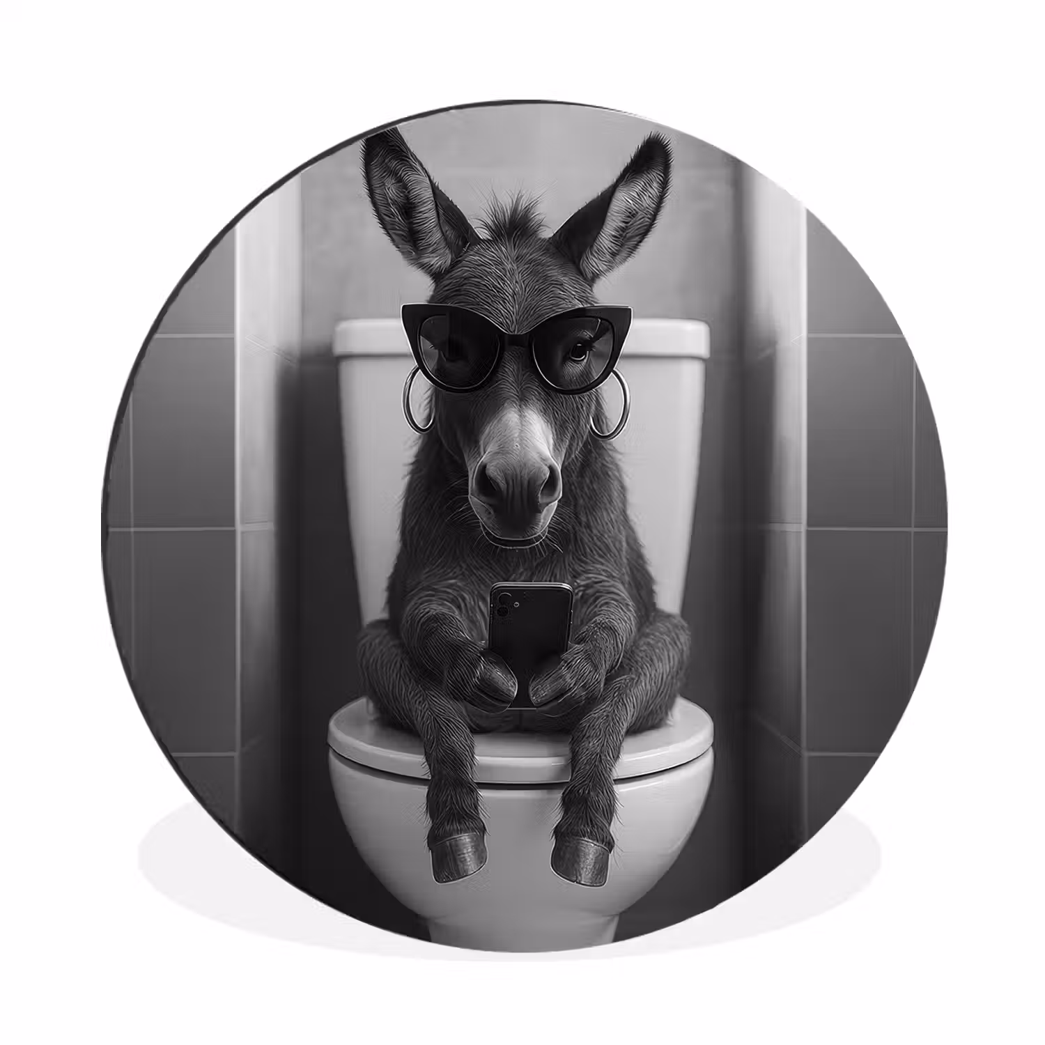 Ezel - Telefoon - Toilet - Zwart - Wit Wandcirkel aluminium klein -3d
