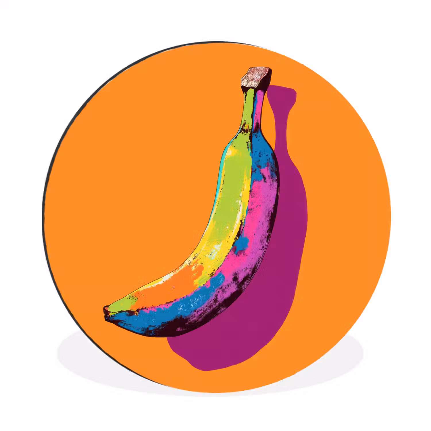 Felle kleuren - Banaan - popart Wandcirkel aluminium klein -3d
