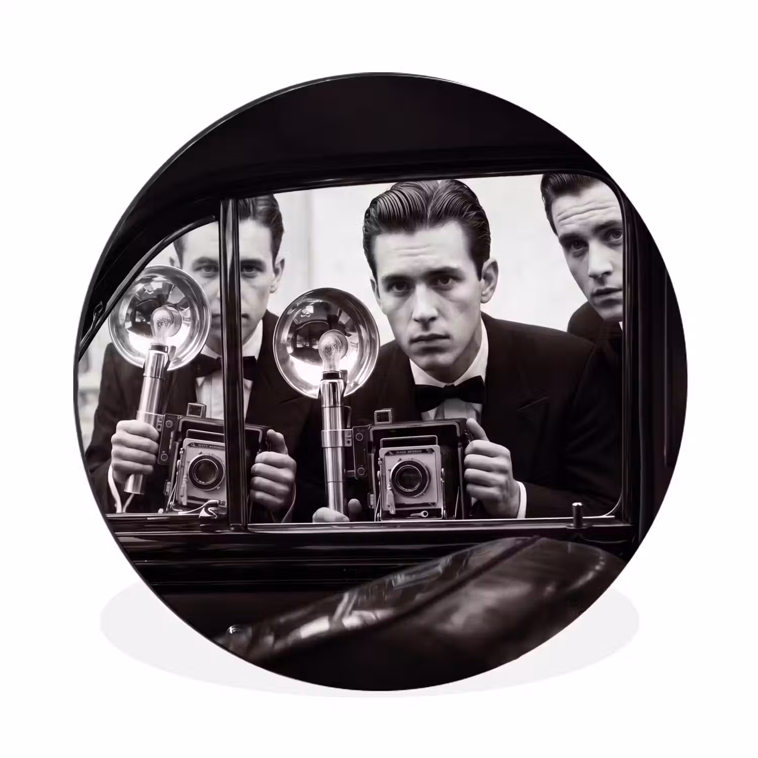 Fotograaf - Camera - Vintage - Journalistiek - Zwart-wit Wandcirkel aluminium klein -3d