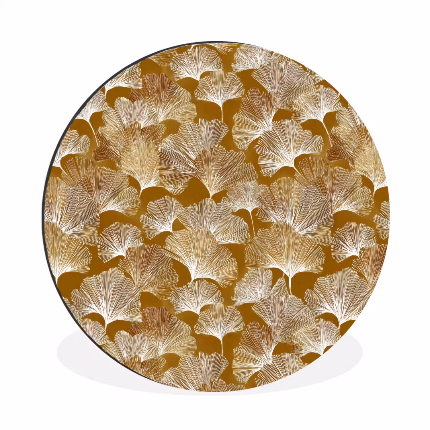 Ginkgo - Bladeren - Goud Wandcirkel aluminium klein 190 -3d