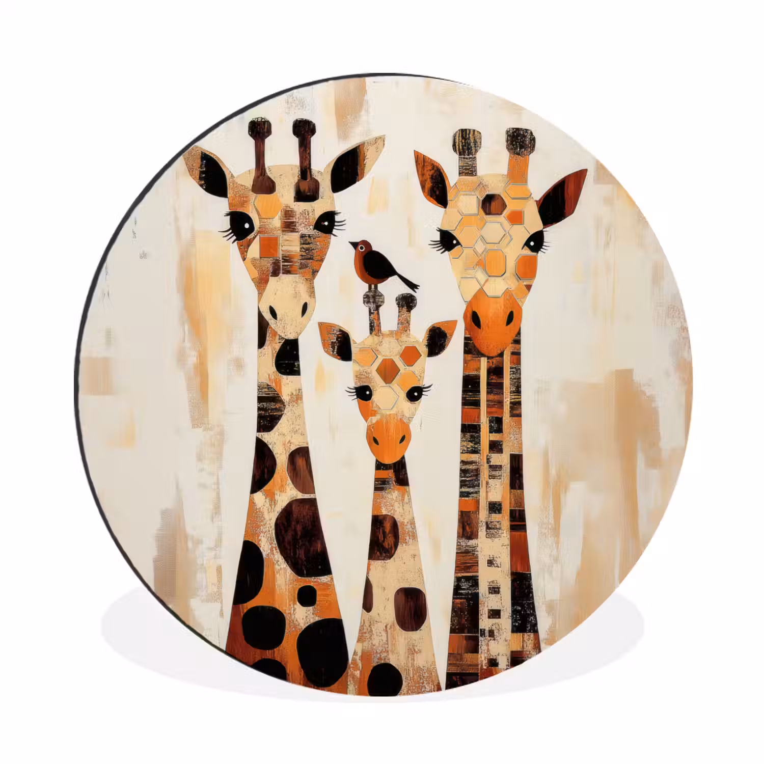 Giraffen - Cartoon - Crème Wandcirkel aluminium klein -3d