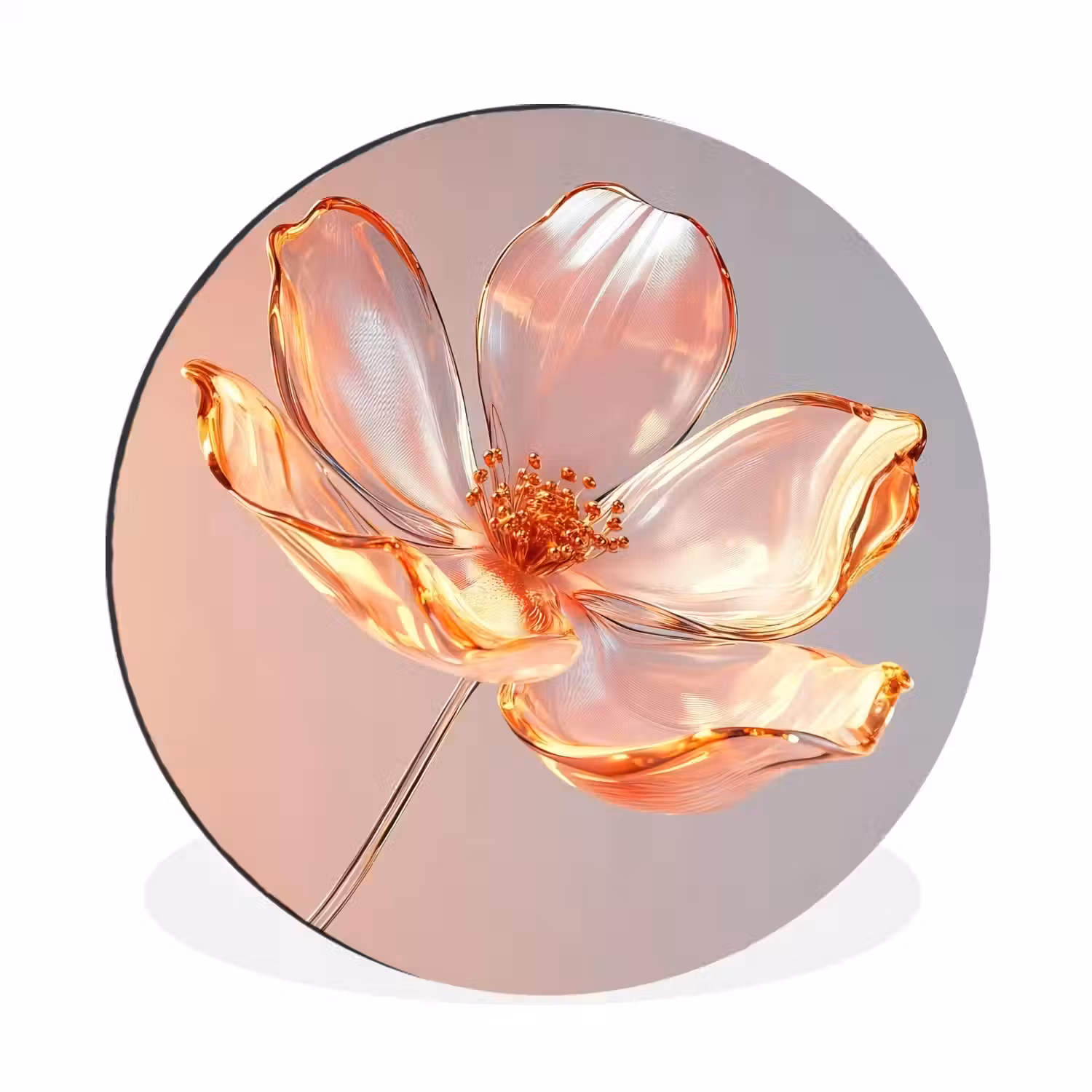 Glazen - Bloem - Roze Wandcirkel aluminium klein -3d