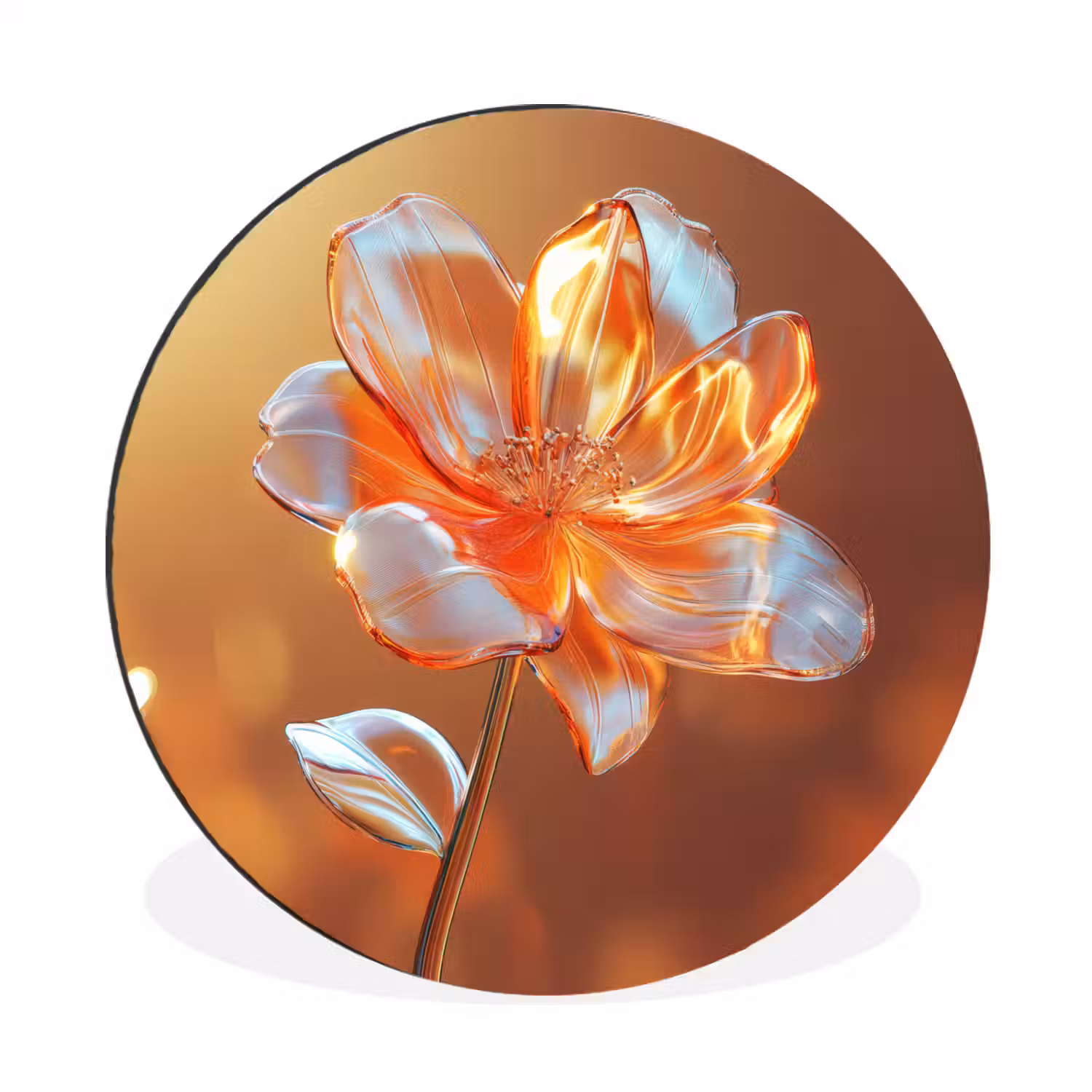 Glazen - Bloem - Zonlicht Wandcirkel aluminium klein -3d
