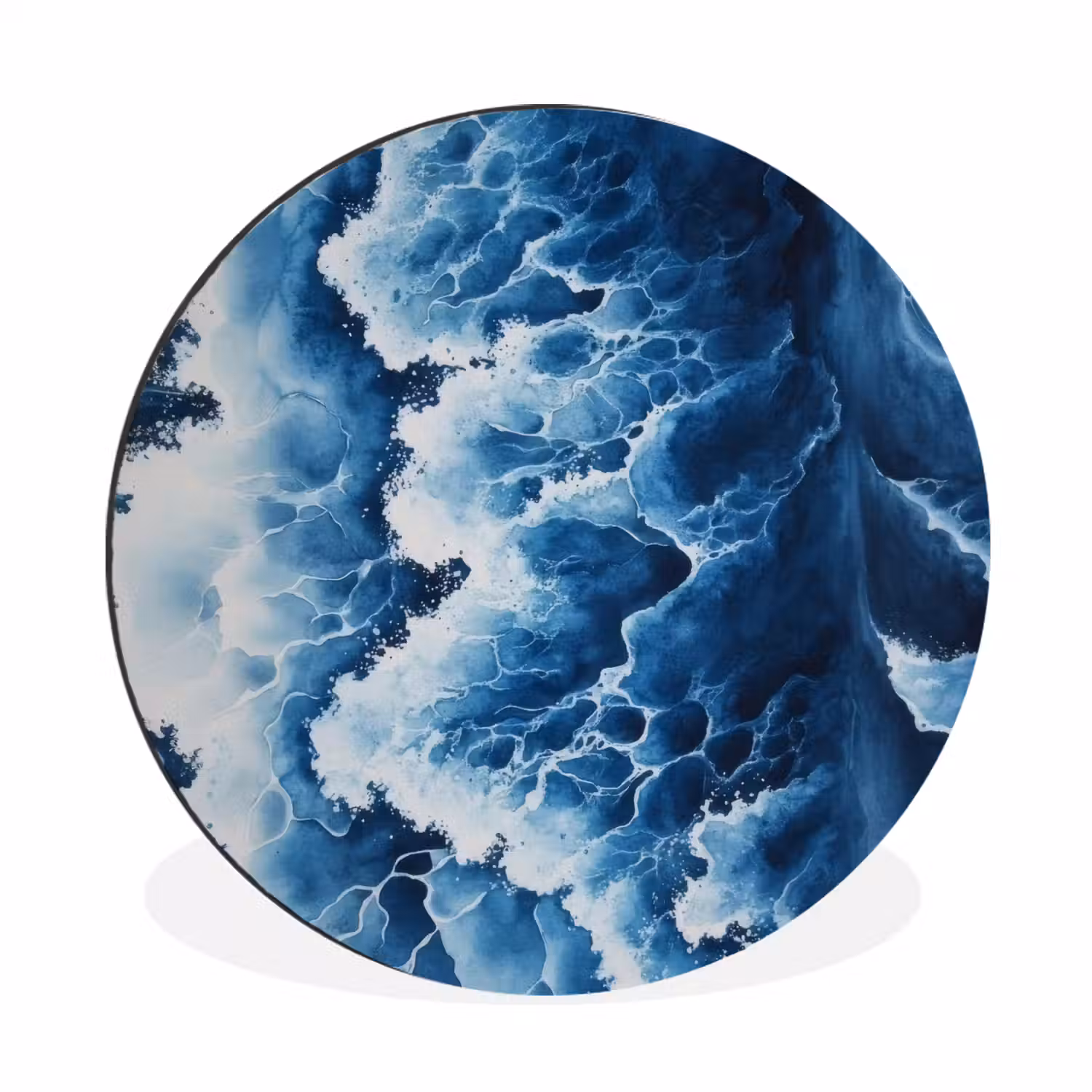 Golven - Blauw - Schuim Wandcirkel aluminium klein -3d