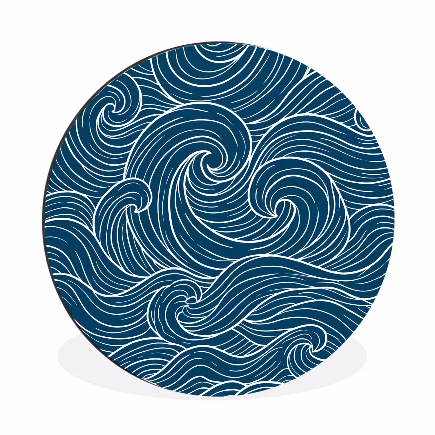 Golven - Spiraal - Water - Abstract - Blauw Wandcirkel aluminium klein -3d