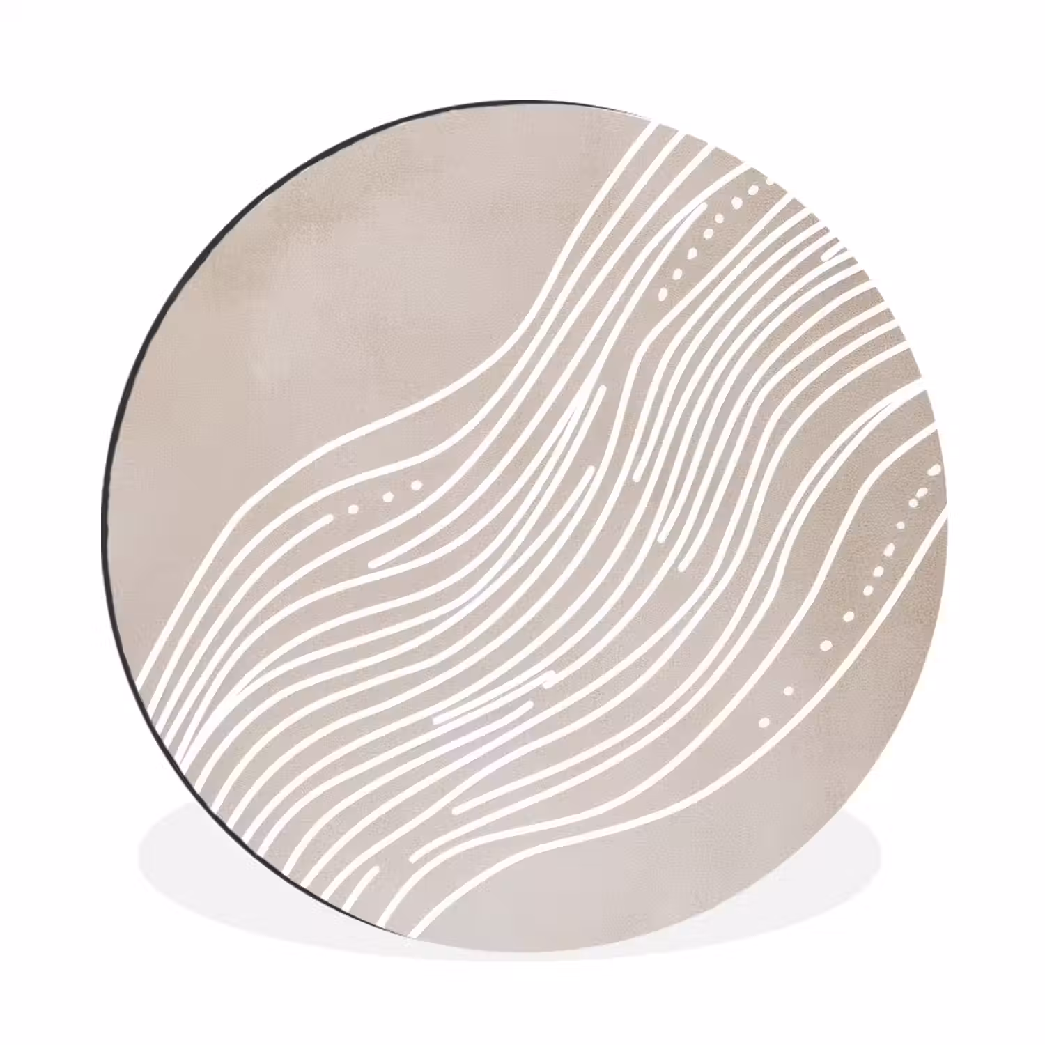 Golvende lijnen - Vloeiend - Zandkleurig Wandcirkel aluminium klein -3d