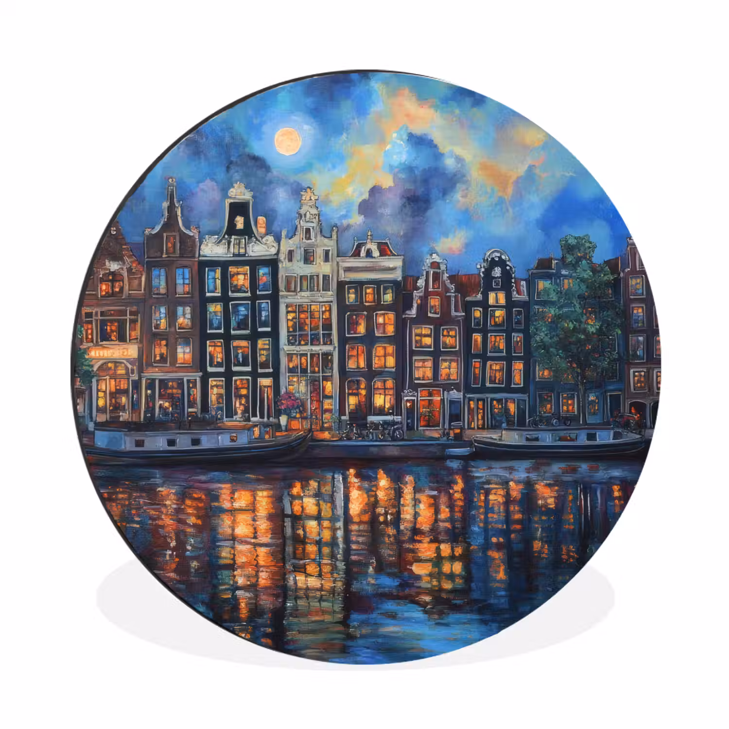 Grachten Amsterdam - Huizen - Stad - Kleurrijk Wandcirkel aluminium klein -3d