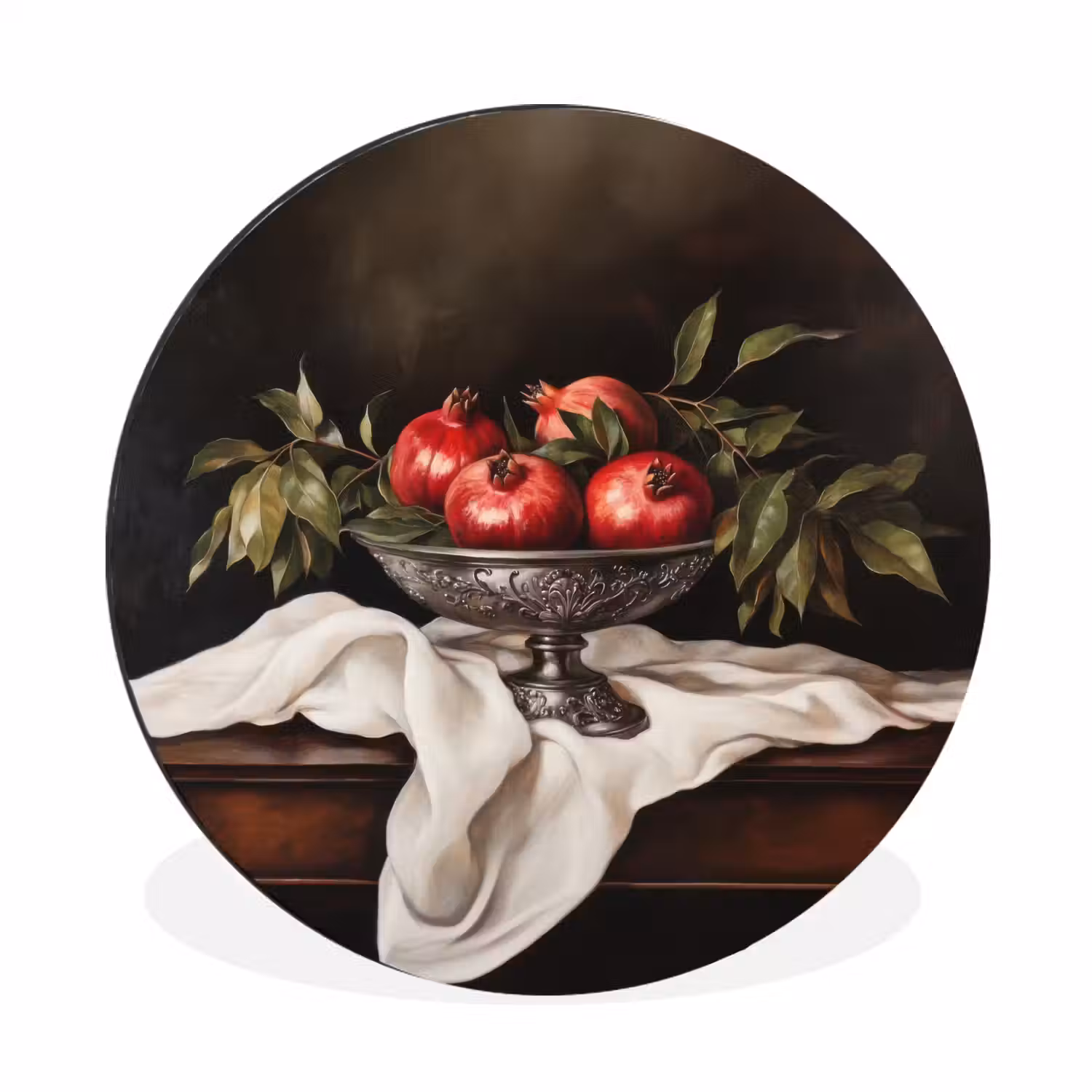 Granaatappels - Klassiek - Vintage Wandcirkel aluminium klein -3d