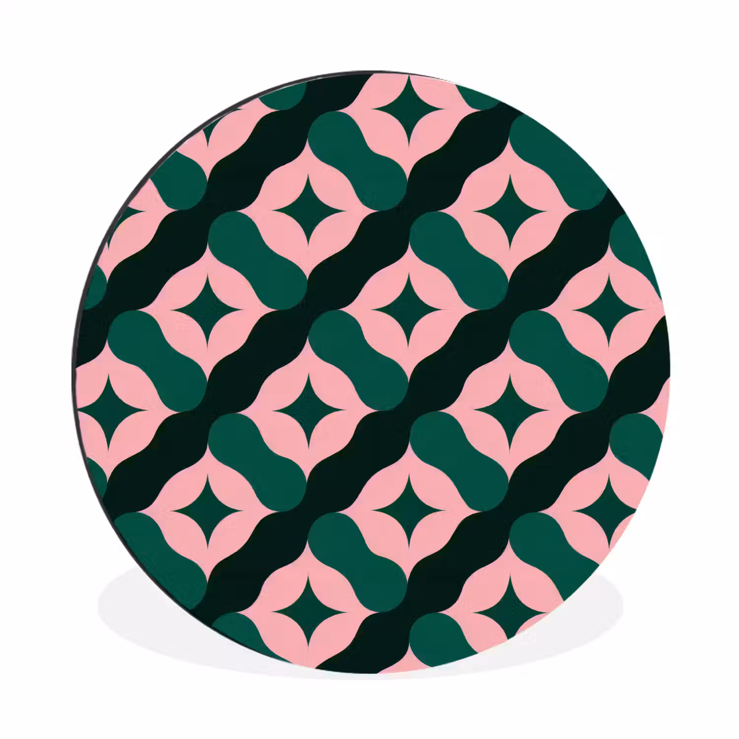 Groen - Roze - Retro - Sterren Wandcirkel aluminium klein 190 -3d