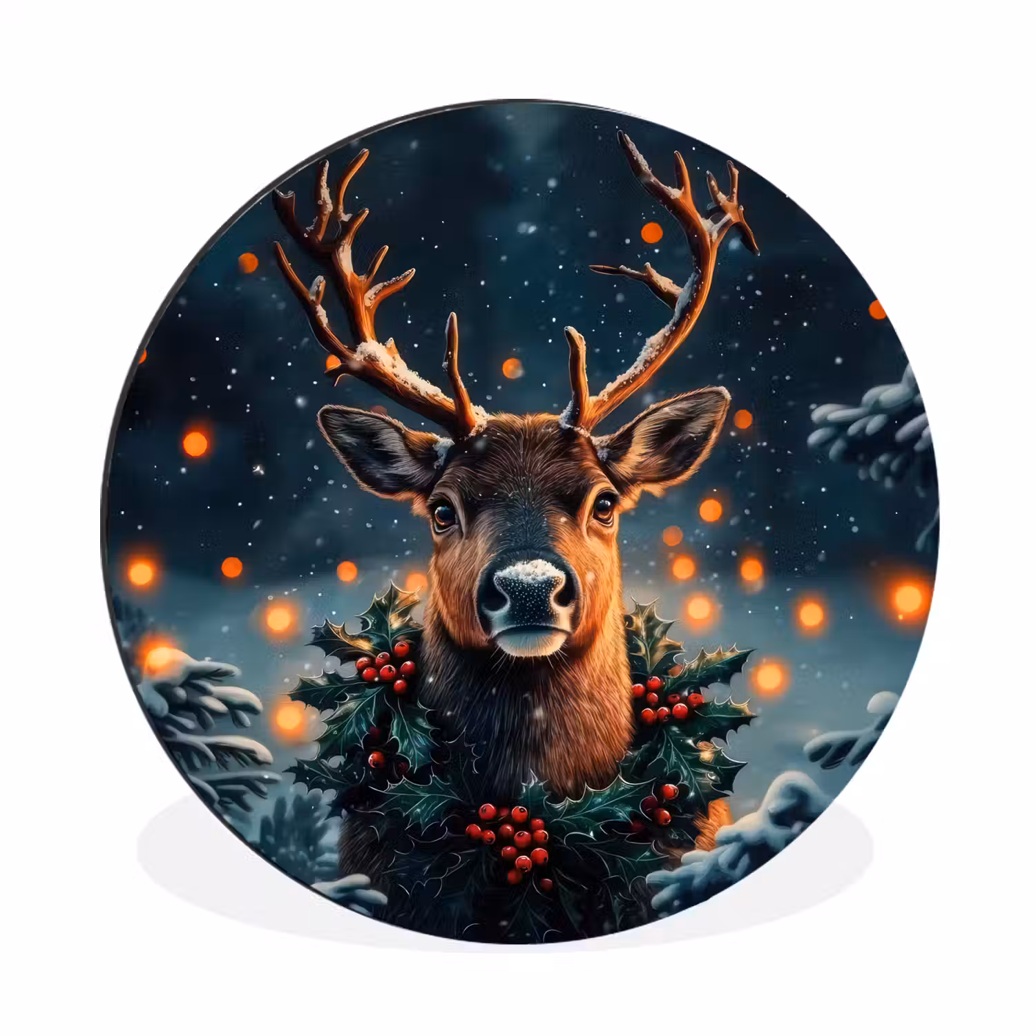 Hert - Kerst - Winter - Sneeuw - Kerstkrans Wandcirkel aluminium klein -3d