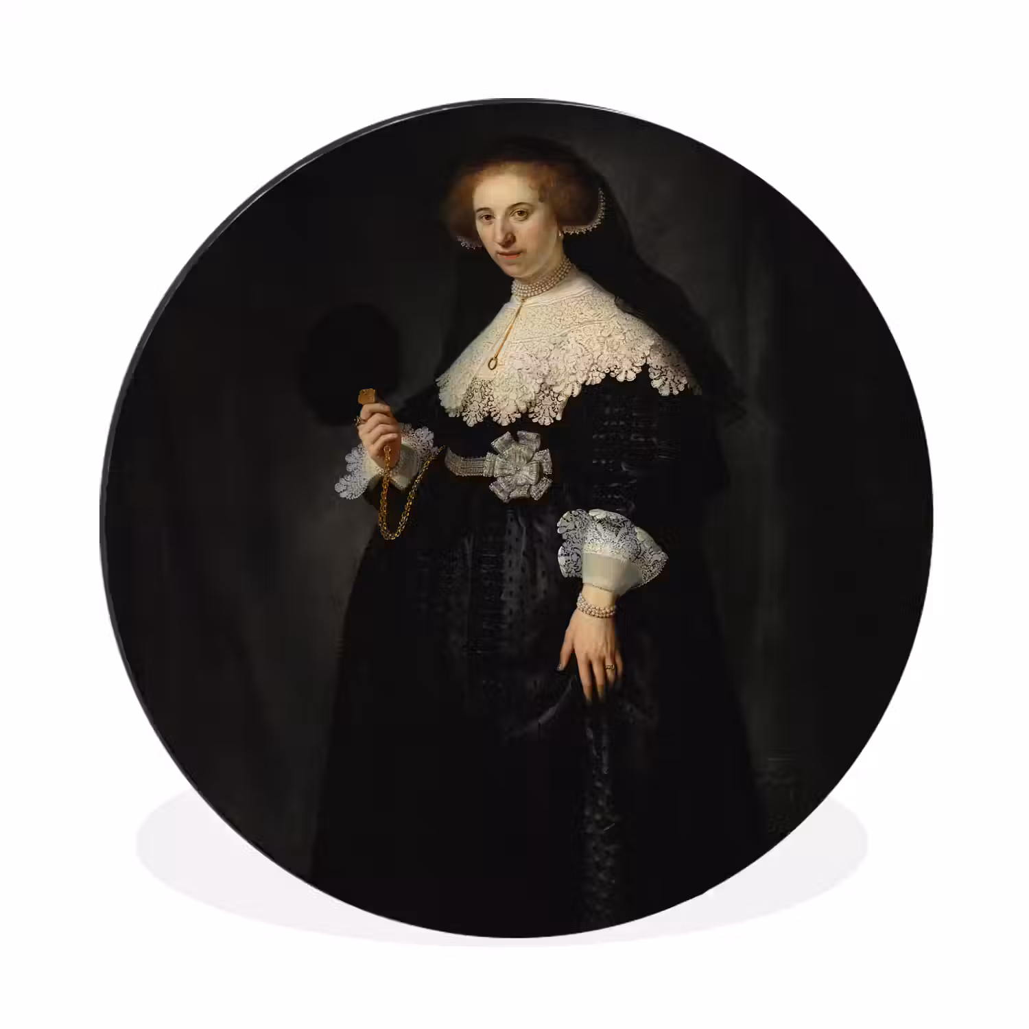 Het huwelijksportret van Oopjen Coppit - Rembrandt van Rijn Wandcirkel aluminium klein -3d