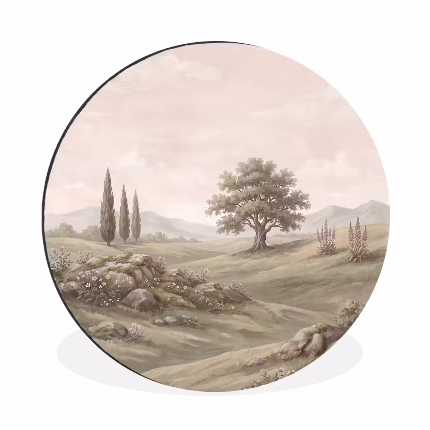 Heuvellandschap - Bomen - Natuur - Groen Wandcirkel aluminium klein -3d