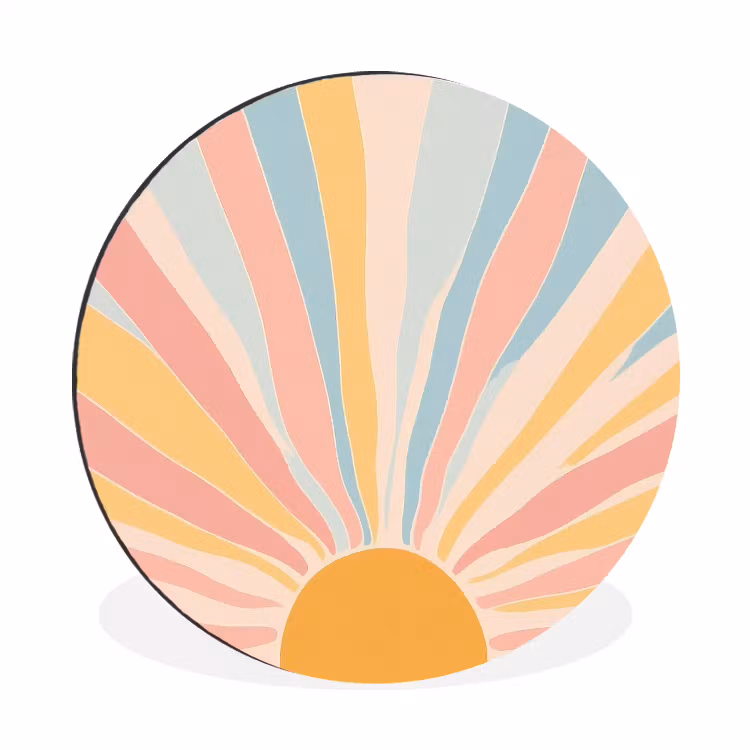 Illustratie - Zon - Pastelkleuren Wandcirkel aluminium klein -3d