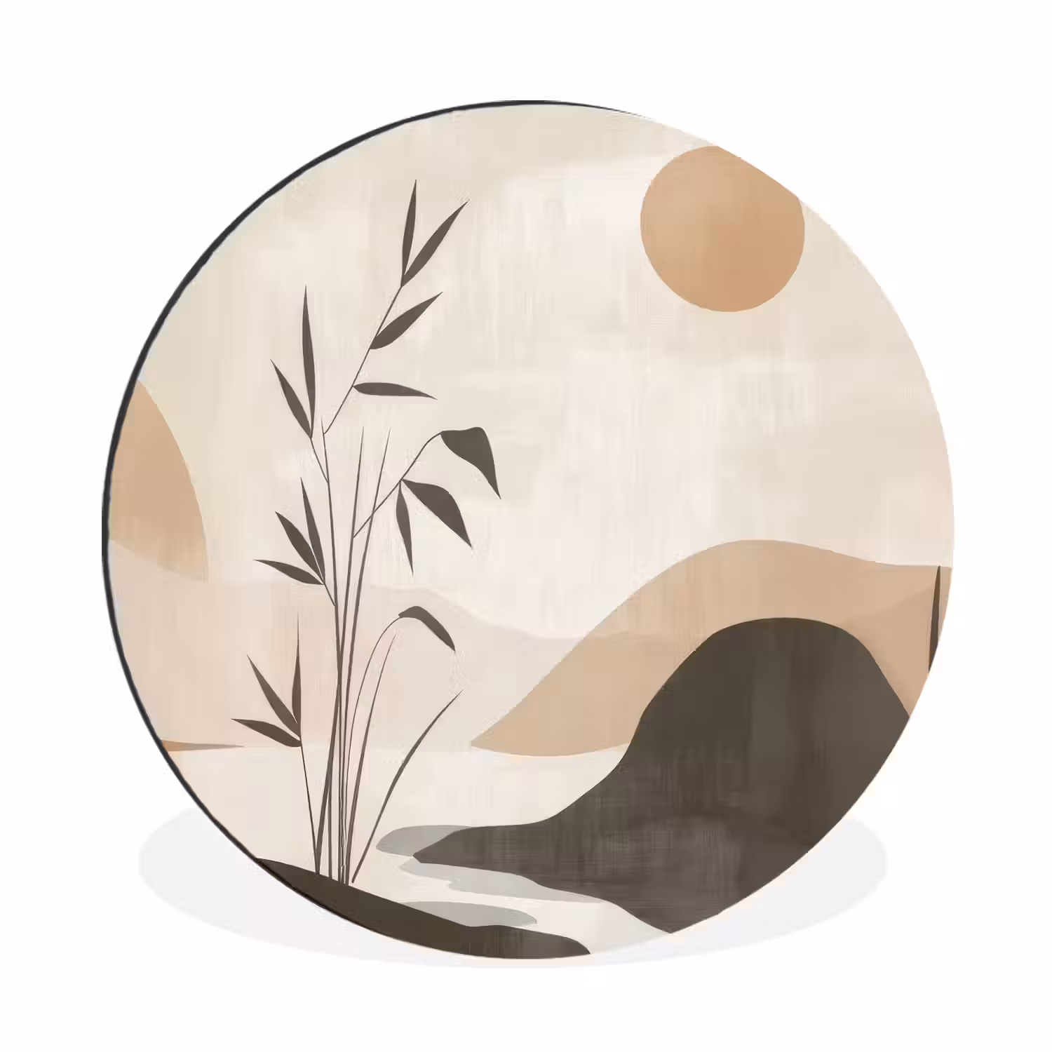 Japandi - Landschap - Beige Wandcirkel aluminium klein -3d