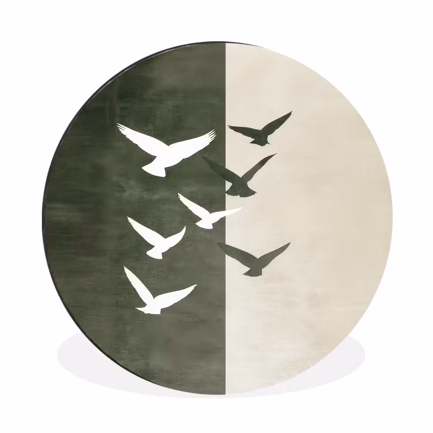 Japandi - Vogel - Groen Wandcirkel aluminium klein -3d