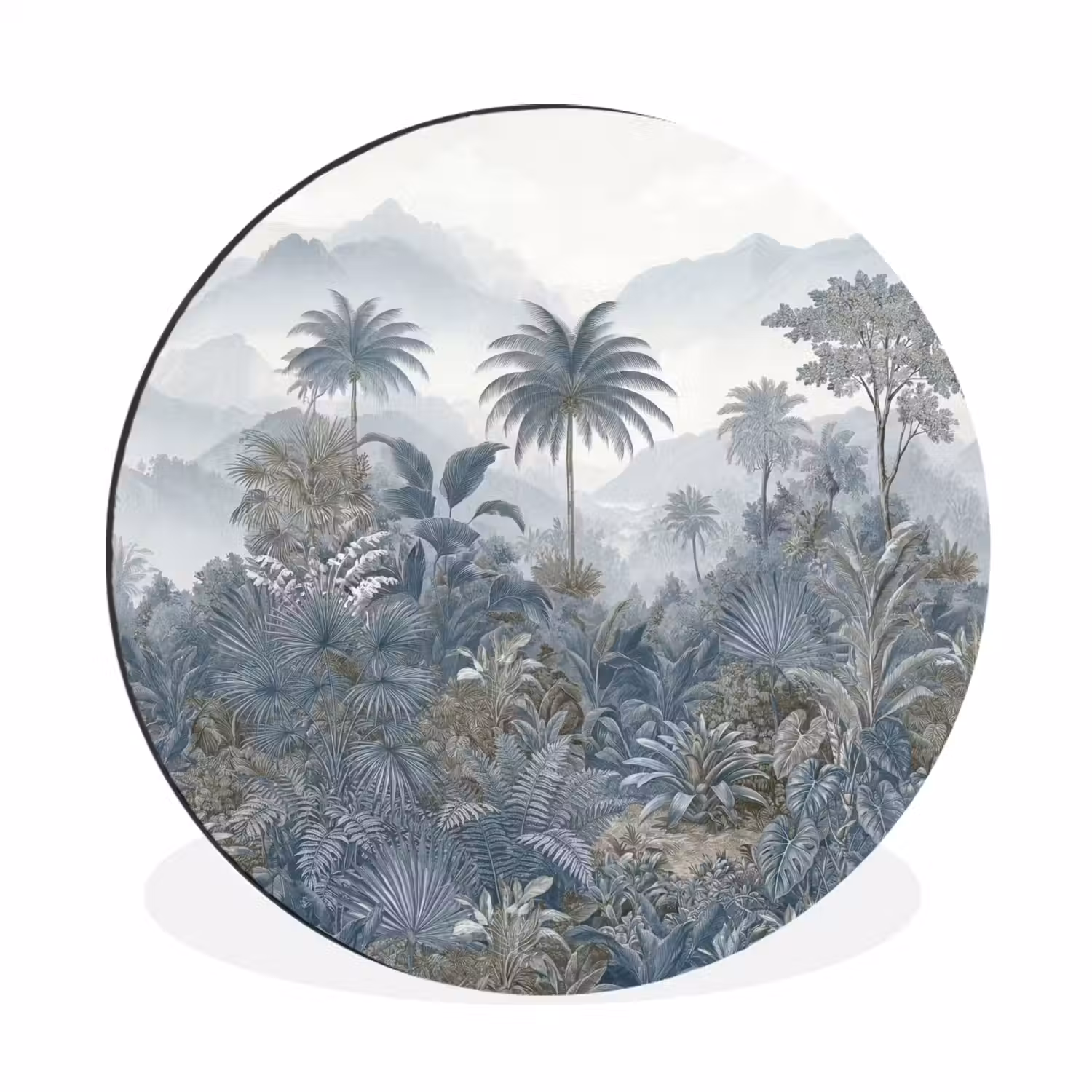 Jungle - Landschap - Blauw Wandcirkel aluminium klein -3d