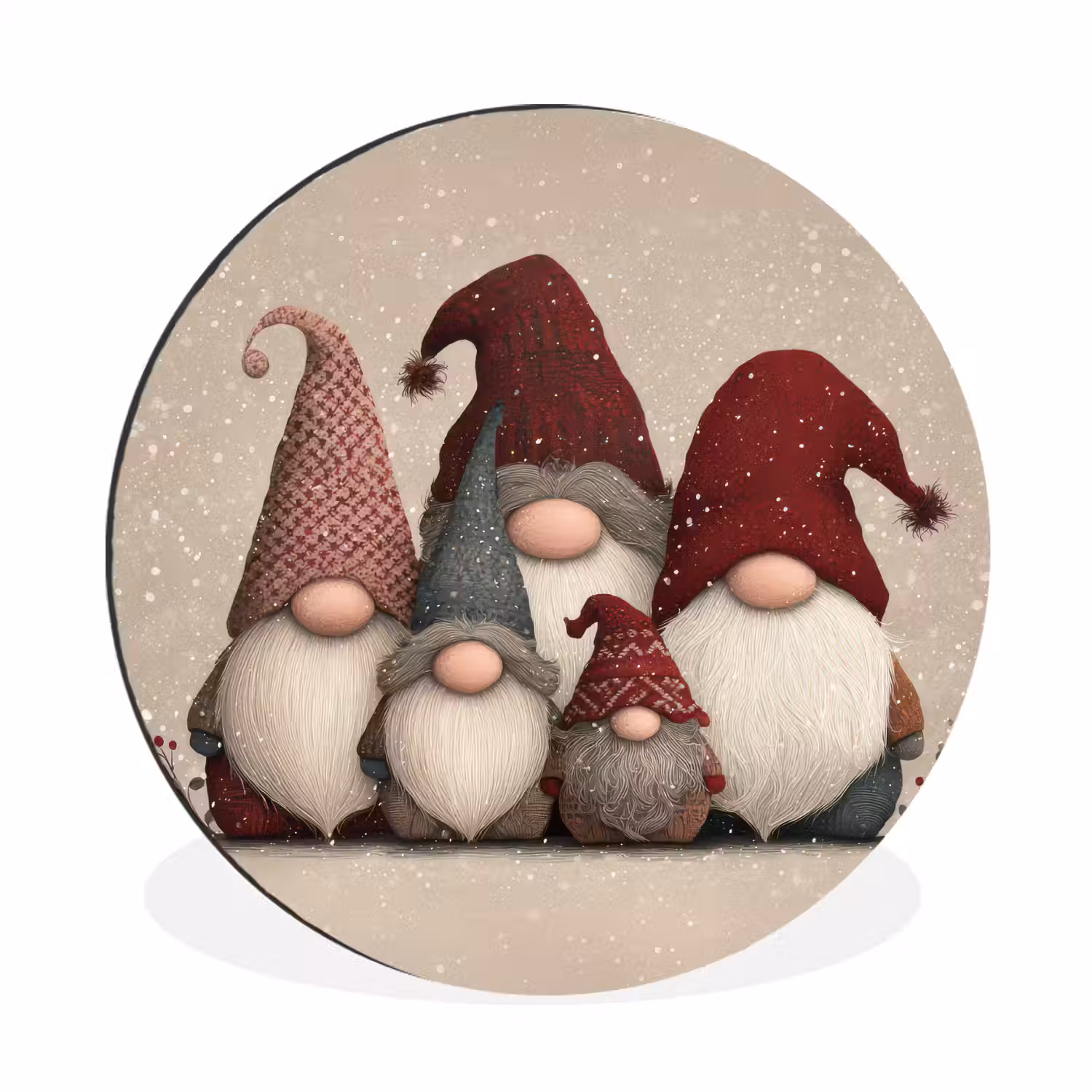 Kabouters - Kerst - Sneeuw - Puntmutsen Wandcirkel aluminium klein -3d