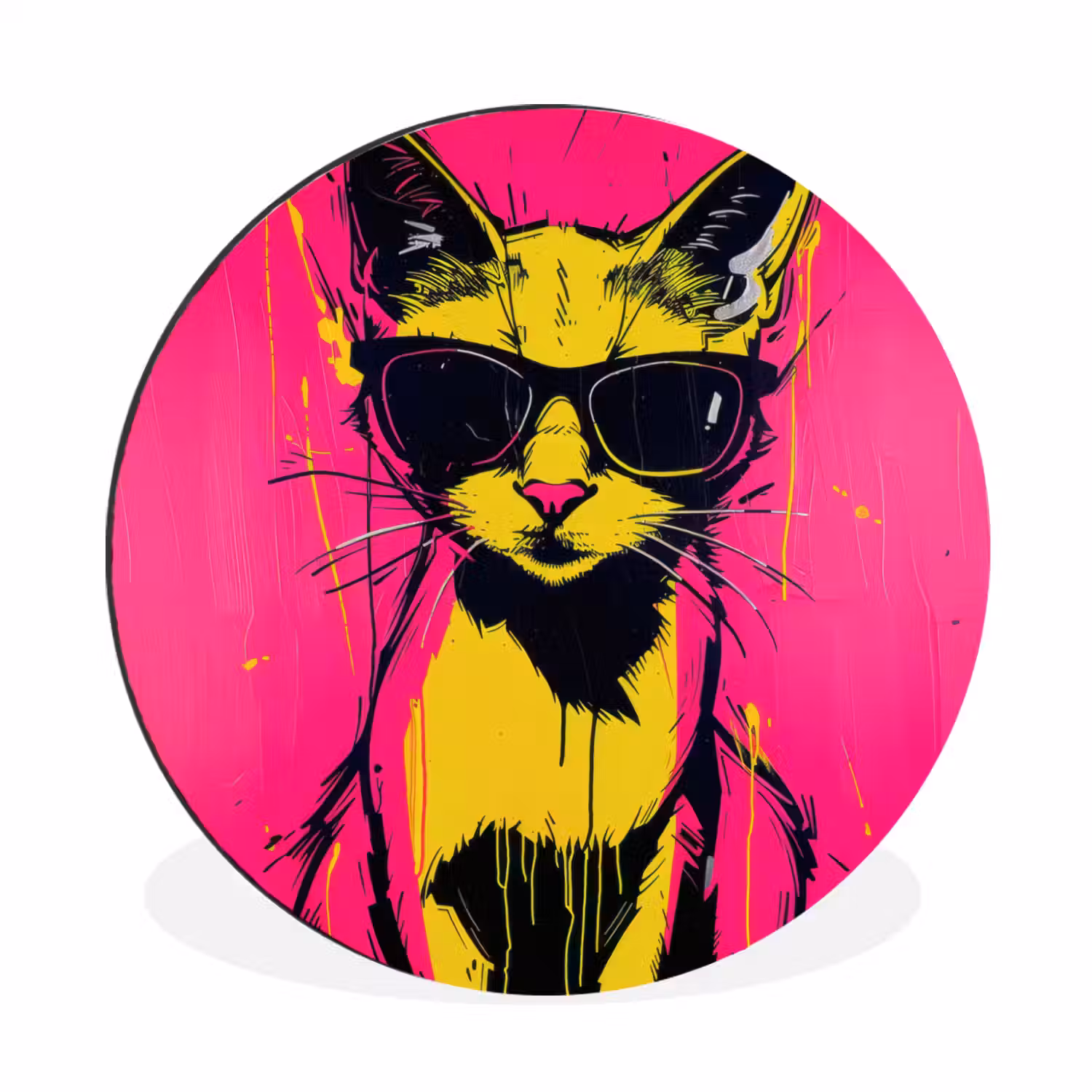 Kat - Art - Zonnebril - Roze Wandcirkel aluminium klein -3d