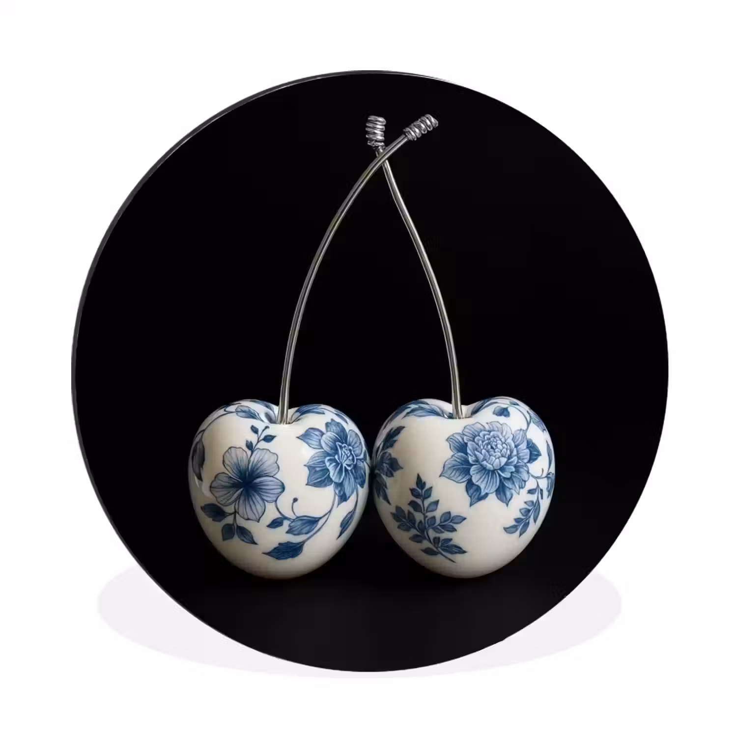 Kersen - Delfts blauw - Fruit Wandcirkel aluminium klein -3d