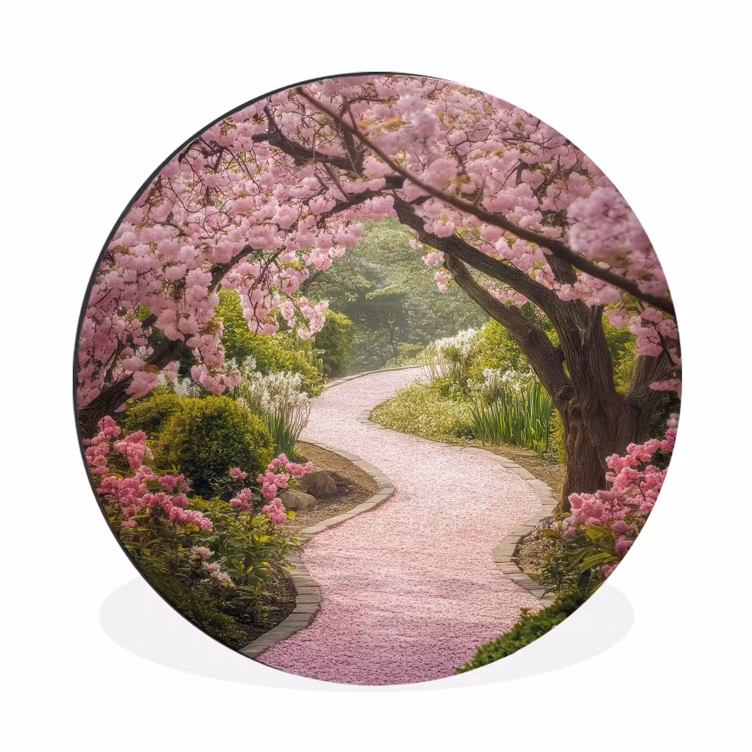 Kersenbloesem - Natuur - Sakura - Pad - Japanse tuin Wandcirkel aluminium klein -3d
