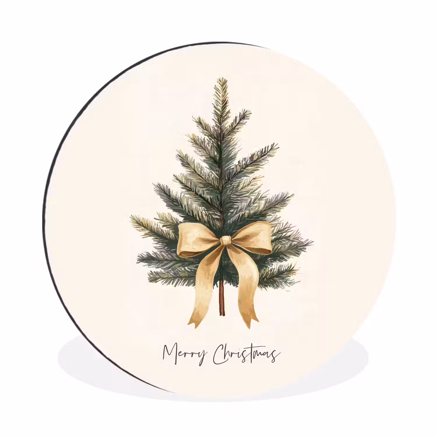 Kerstboom - Kerst - Merry Christmas - Beige Wandcirkel aluminium klein -3d