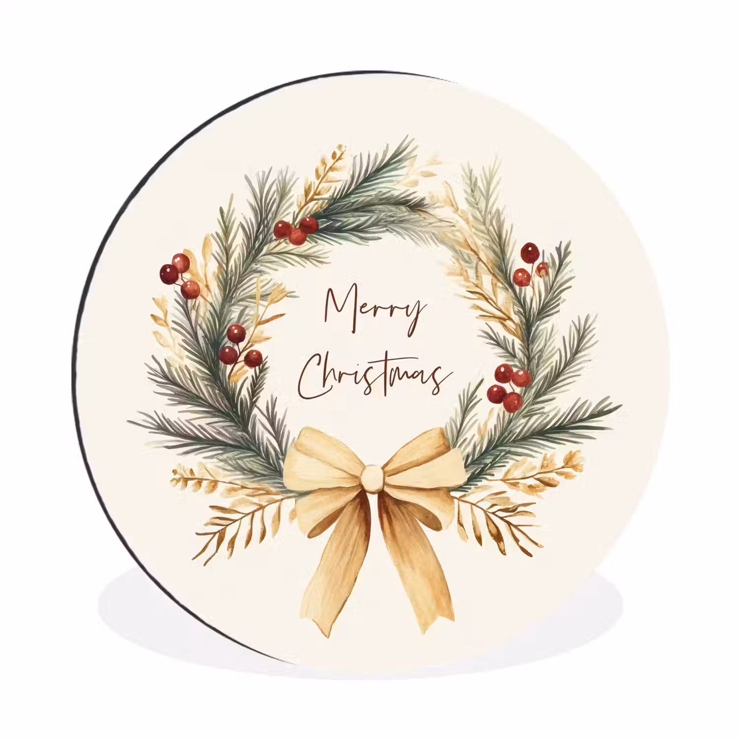 Kerstkrans - Kerst - Goud - Beige Wandcirkel aluminium klein -3d