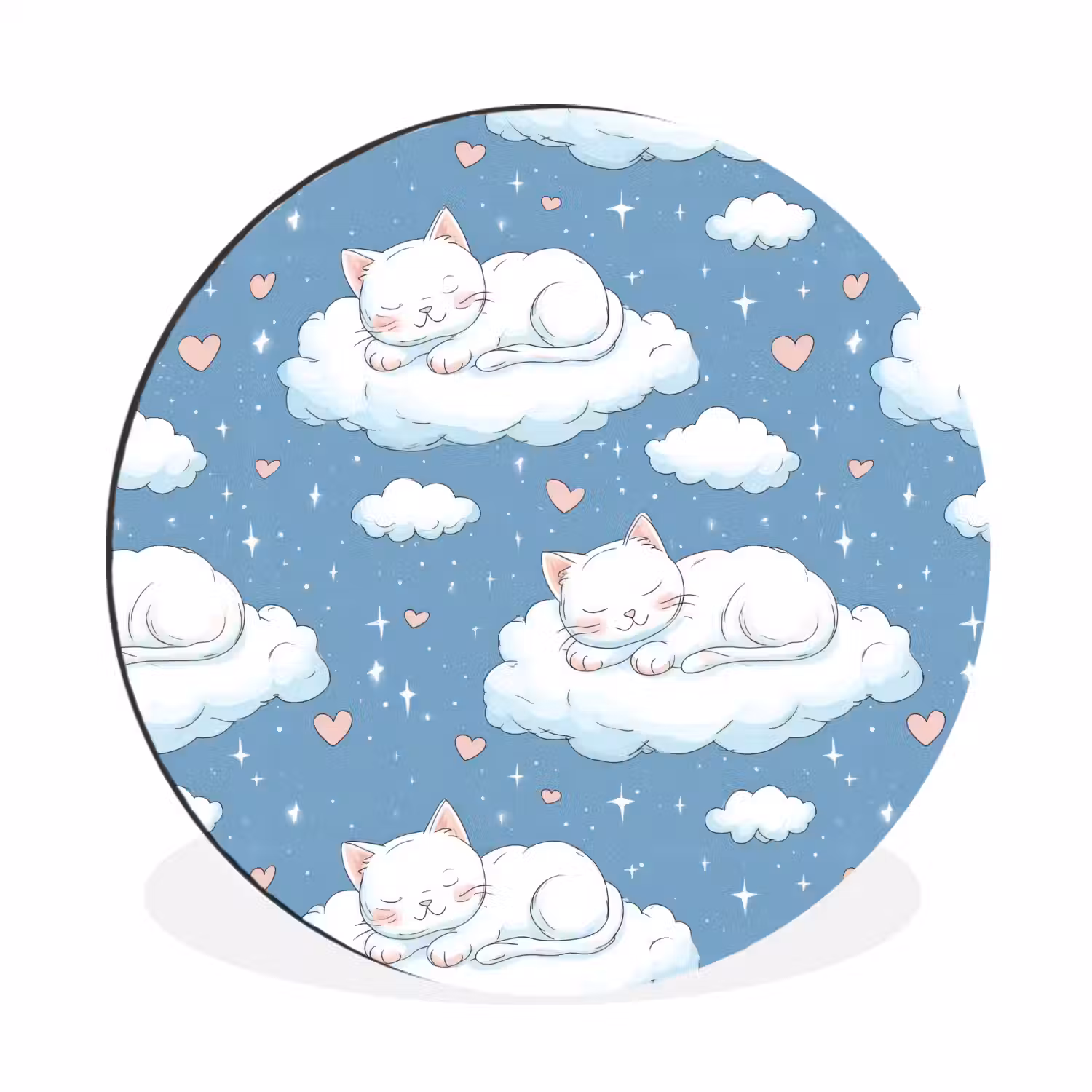 Kitten - Wolken - Blauw Wandcirkel aluminium klein 190 -3d