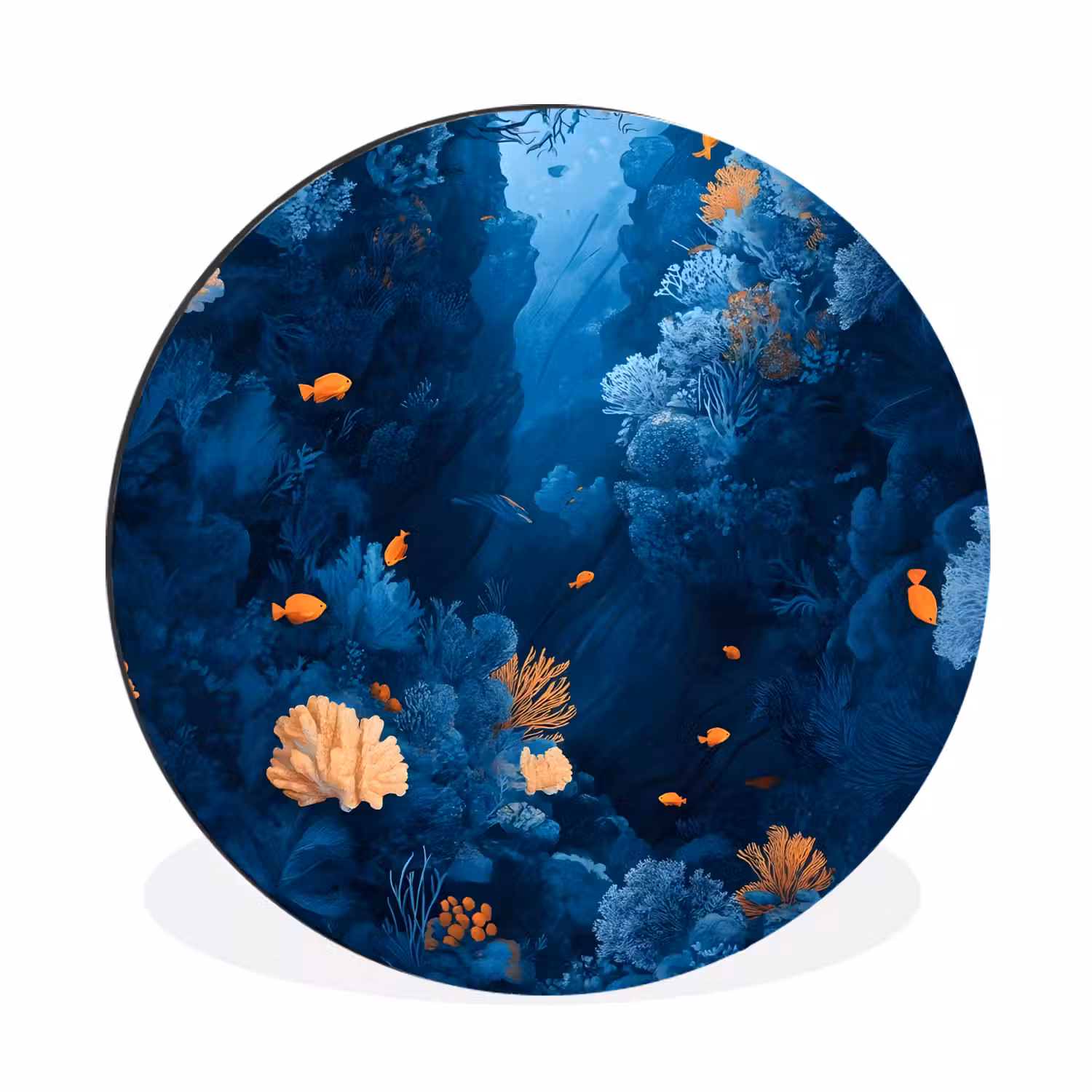 Koraalrif - Vissen - Oceaan - Blauw Wandcirkel aluminium klein -3d