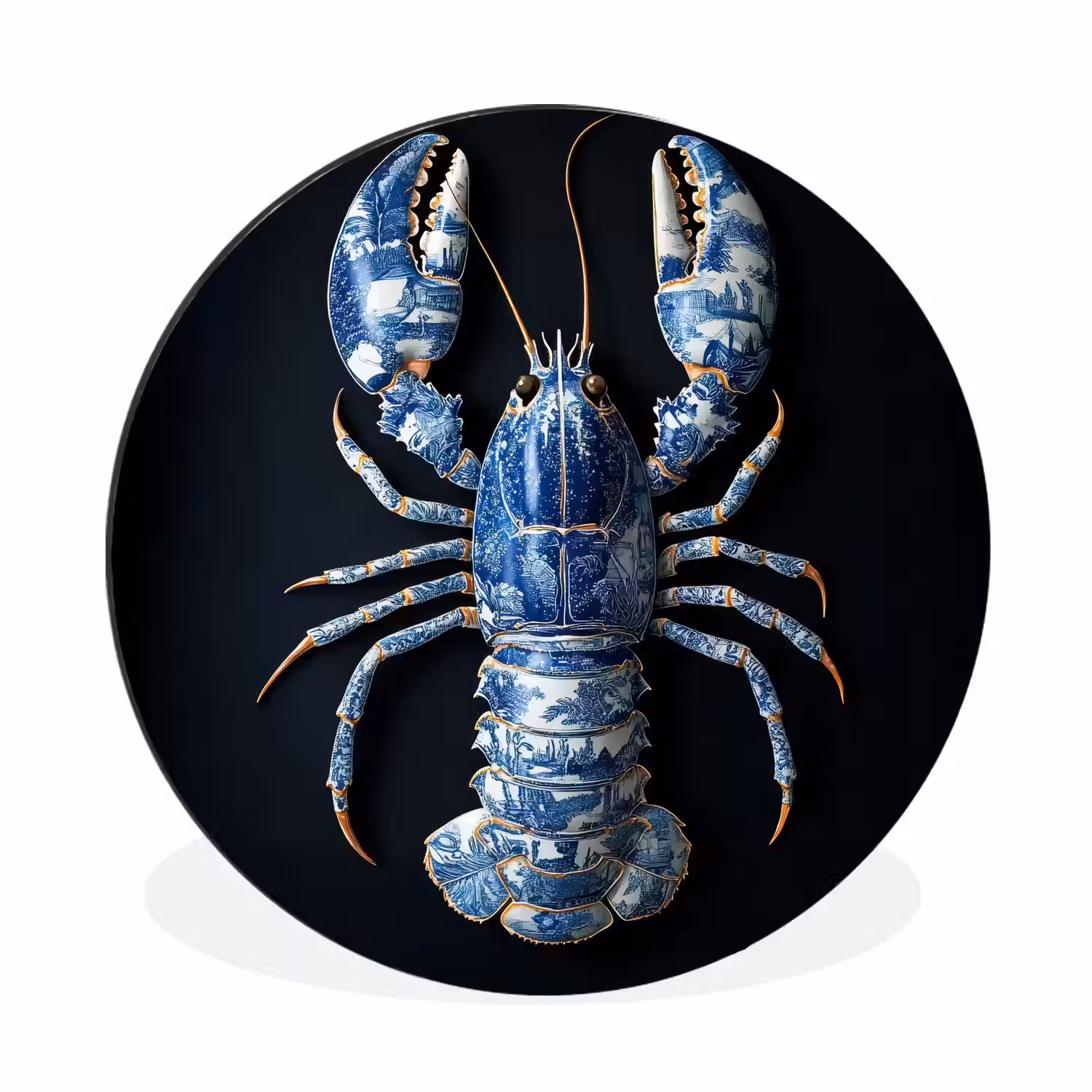 Kreeft - Delftsblauw - Schild - Stoer Wandcirkel aluminium klein -3d
