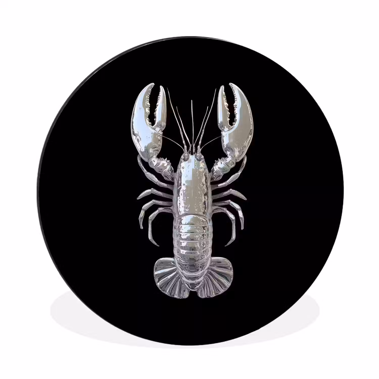Kreeft - Zilver - Metallic - Luxe Wandcirkel aluminium klein -3d