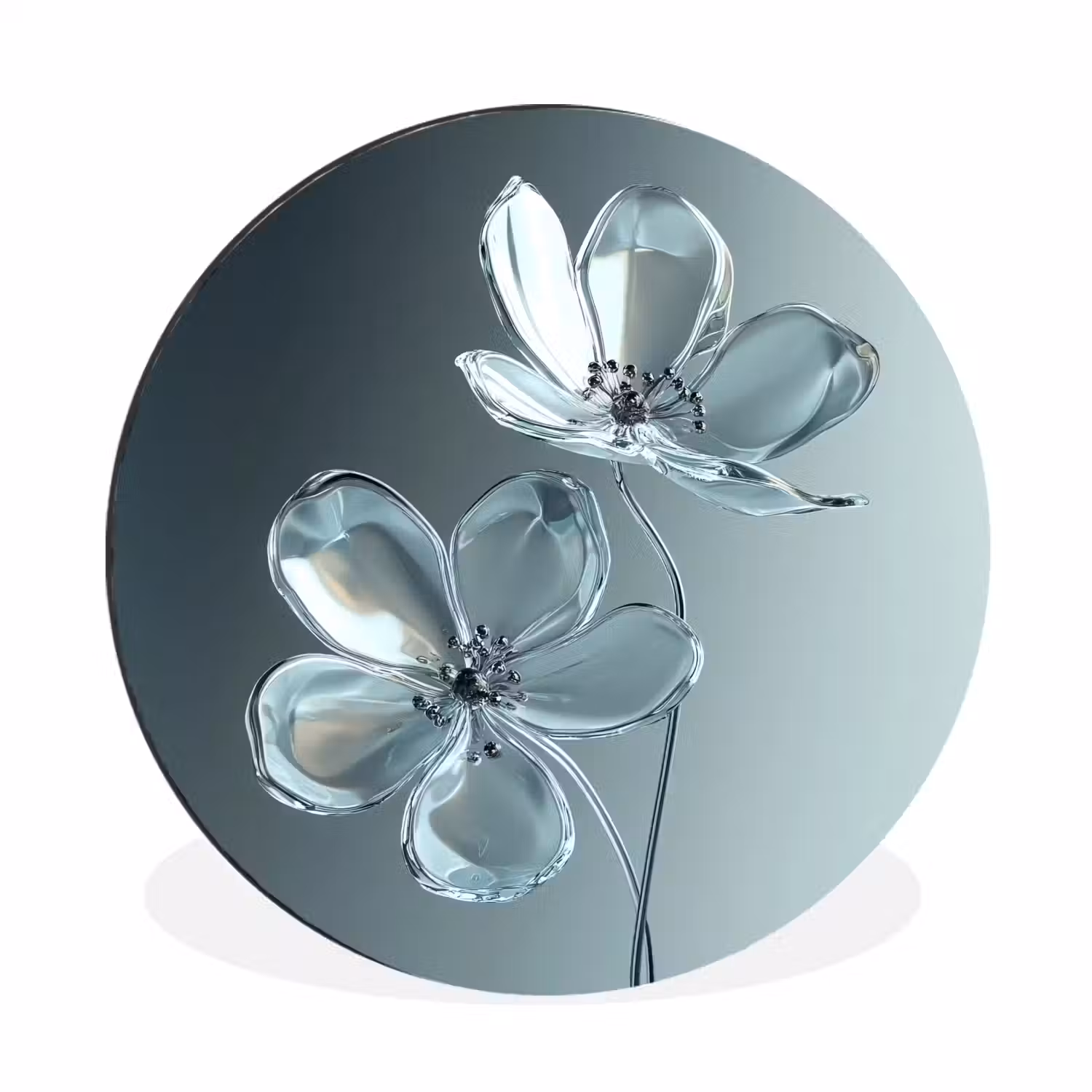 Kristal - Bloemen - Grijs Wandcirkel aluminium klein -3d