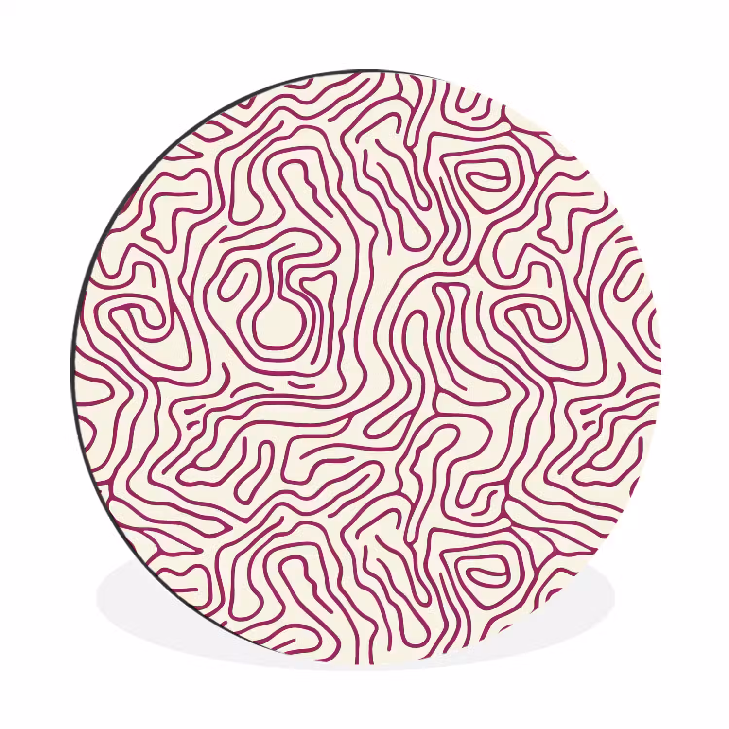 Kronkelende lijn - Magenta - Crème Wandcirkel aluminium klein 190 -3d