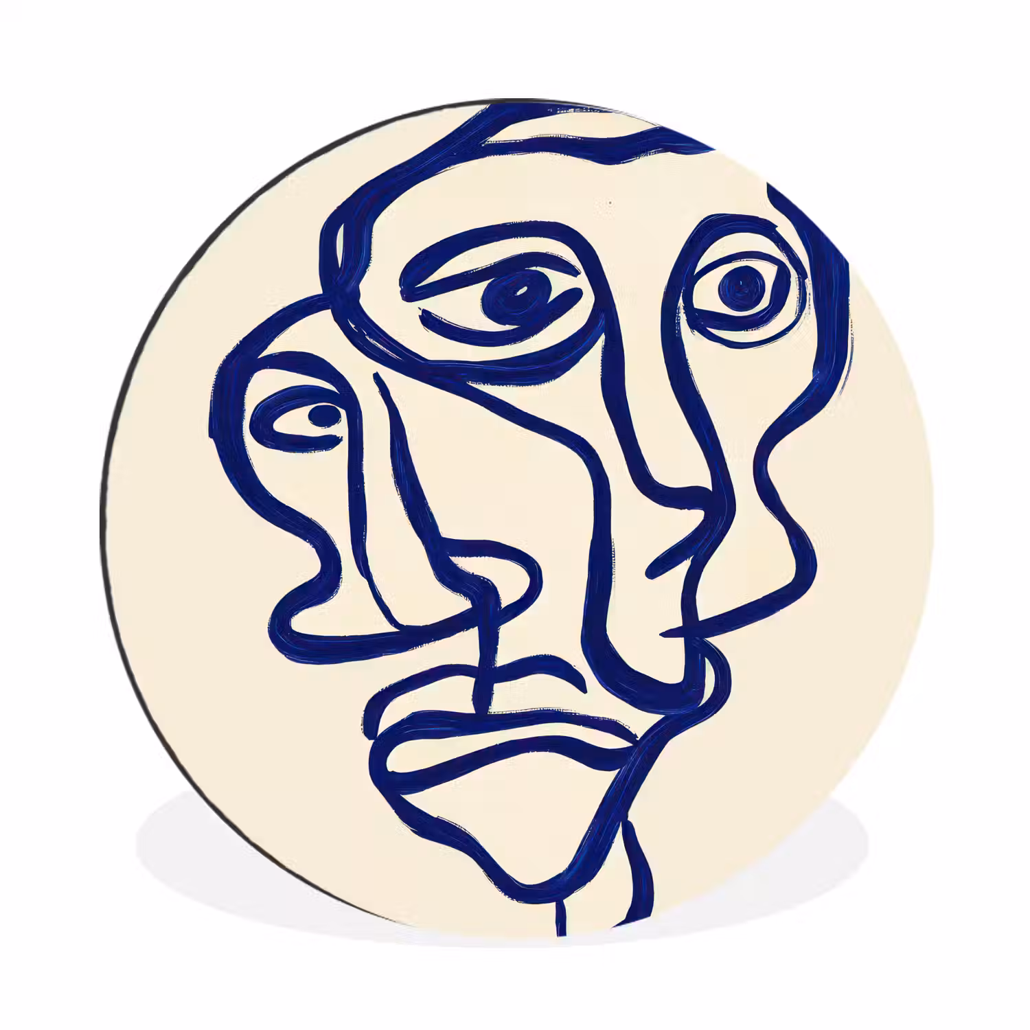 Lijntekening - Overlappende gezichten - Donkerblauw Wandcirkel aluminium klein -3d
