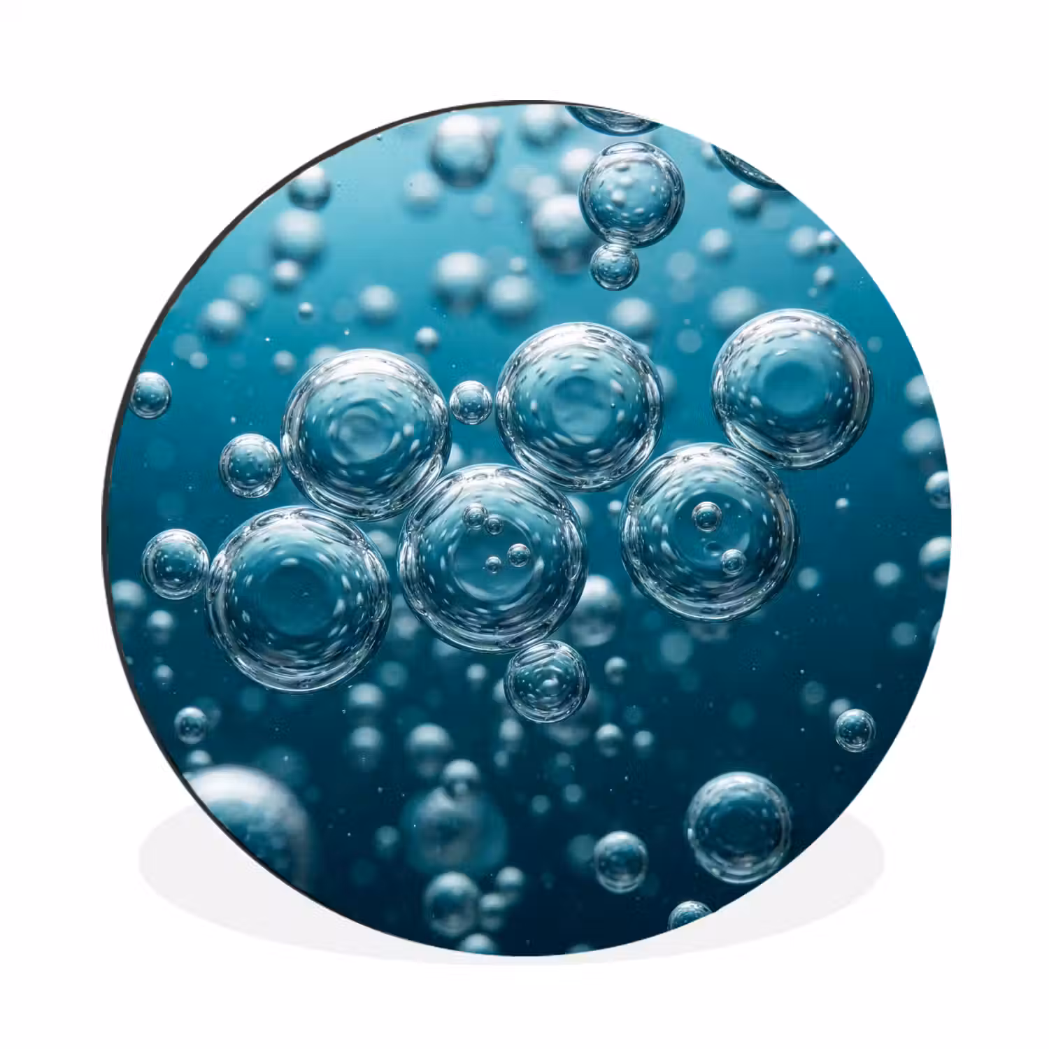 Luchtbellen - Dynamisch - Blauw Wandcirkel aluminium klein -3d