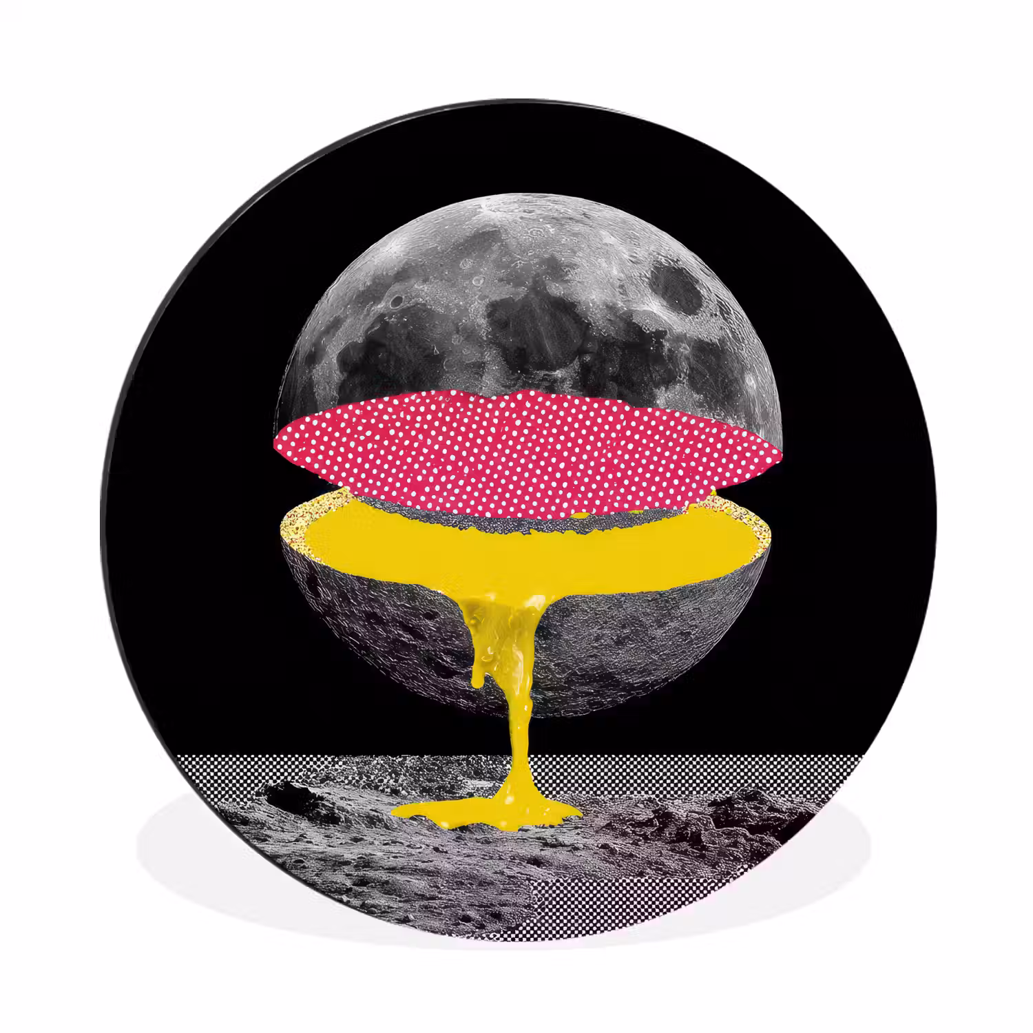 Maan - Geel - Roze - Zwart Wandcirkel aluminium klein -3d