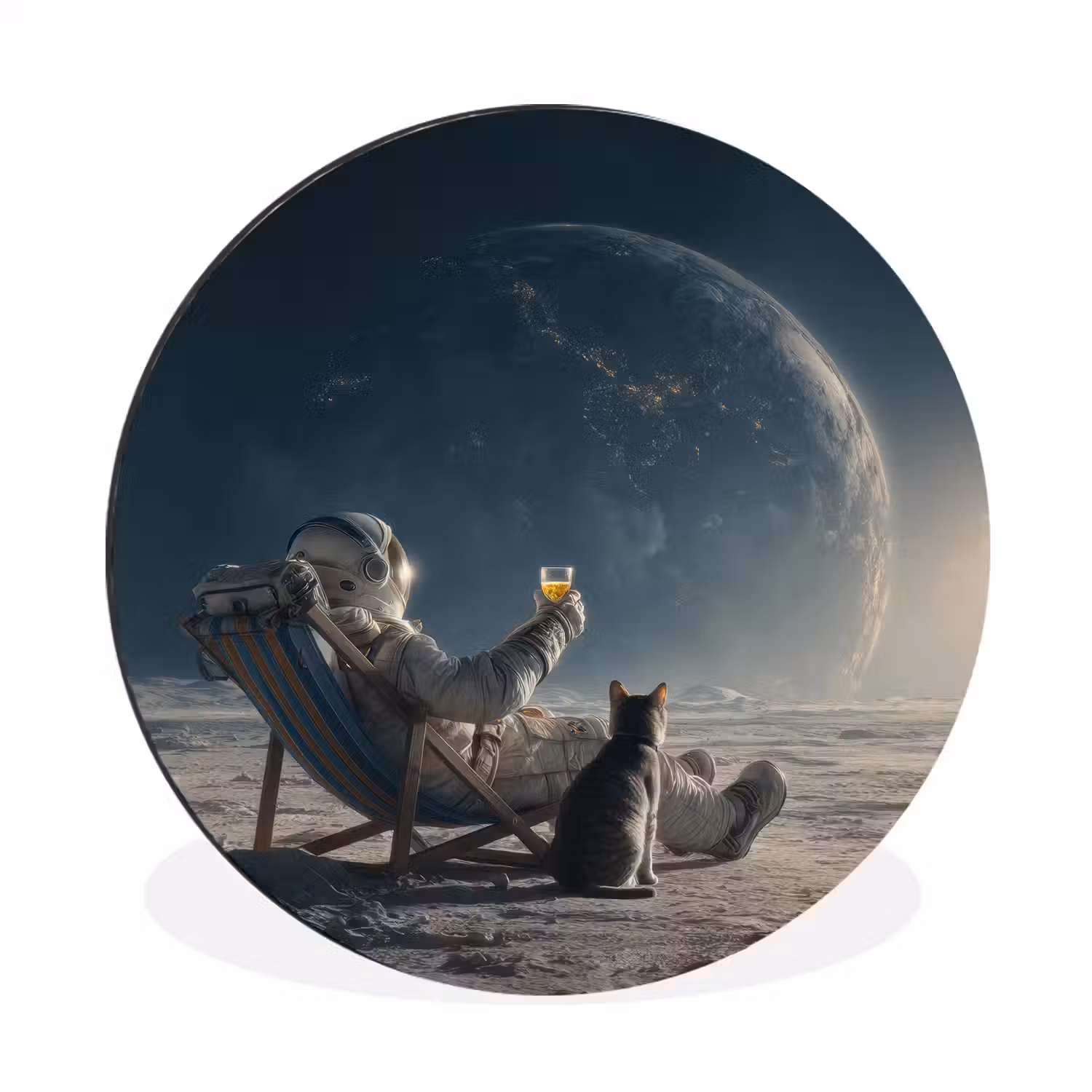 Maan - Kat - Astronaut - Ruimte Wandcirkel aluminium klein -3d