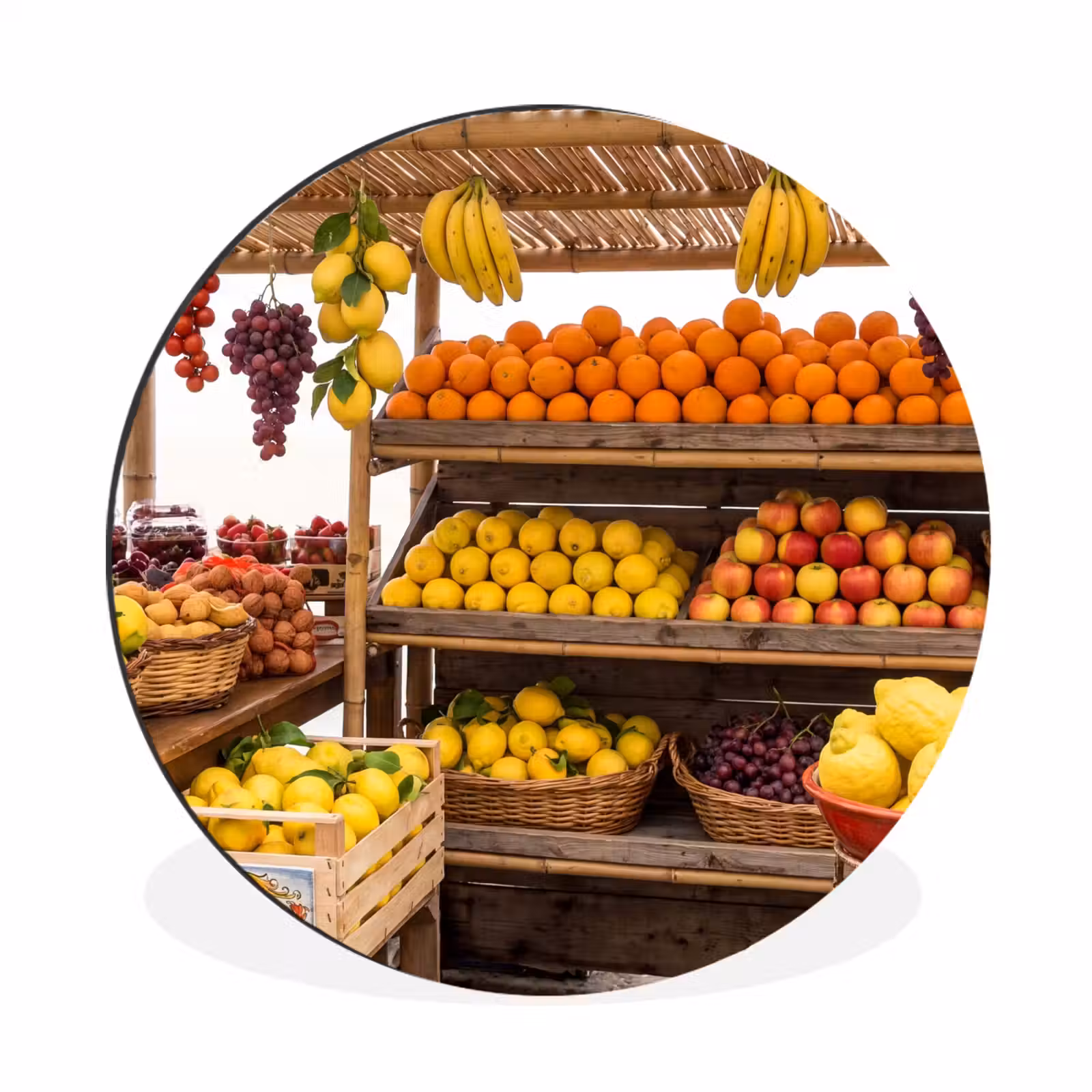 Muurcirkel aluminium - Marktkraam - Fruit - Vers - Marktkraam - Fruit - Vers Wandcirkel aluminium klein