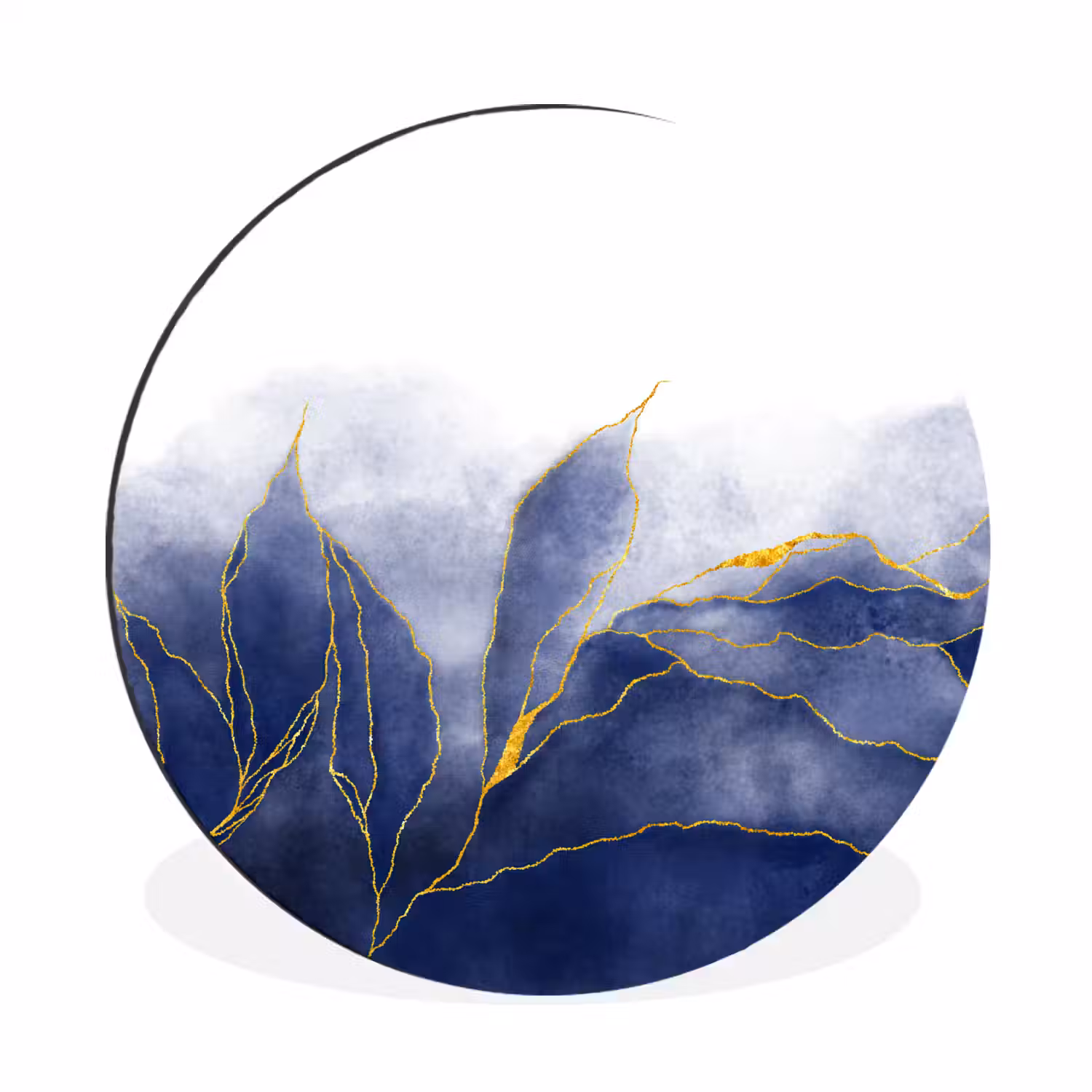Marmer - Blauw - Marmerlook - Goud - Textuur Wandcirkel aluminium klein -3d